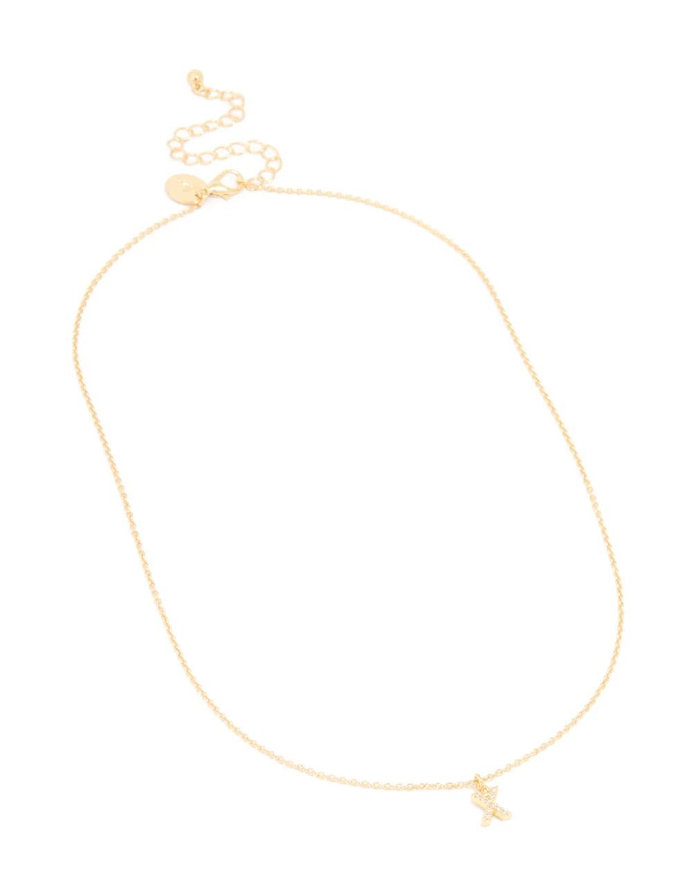 Gold Plated Brass Cubic Zirconia Letter X Pendant Necklace - Image 3