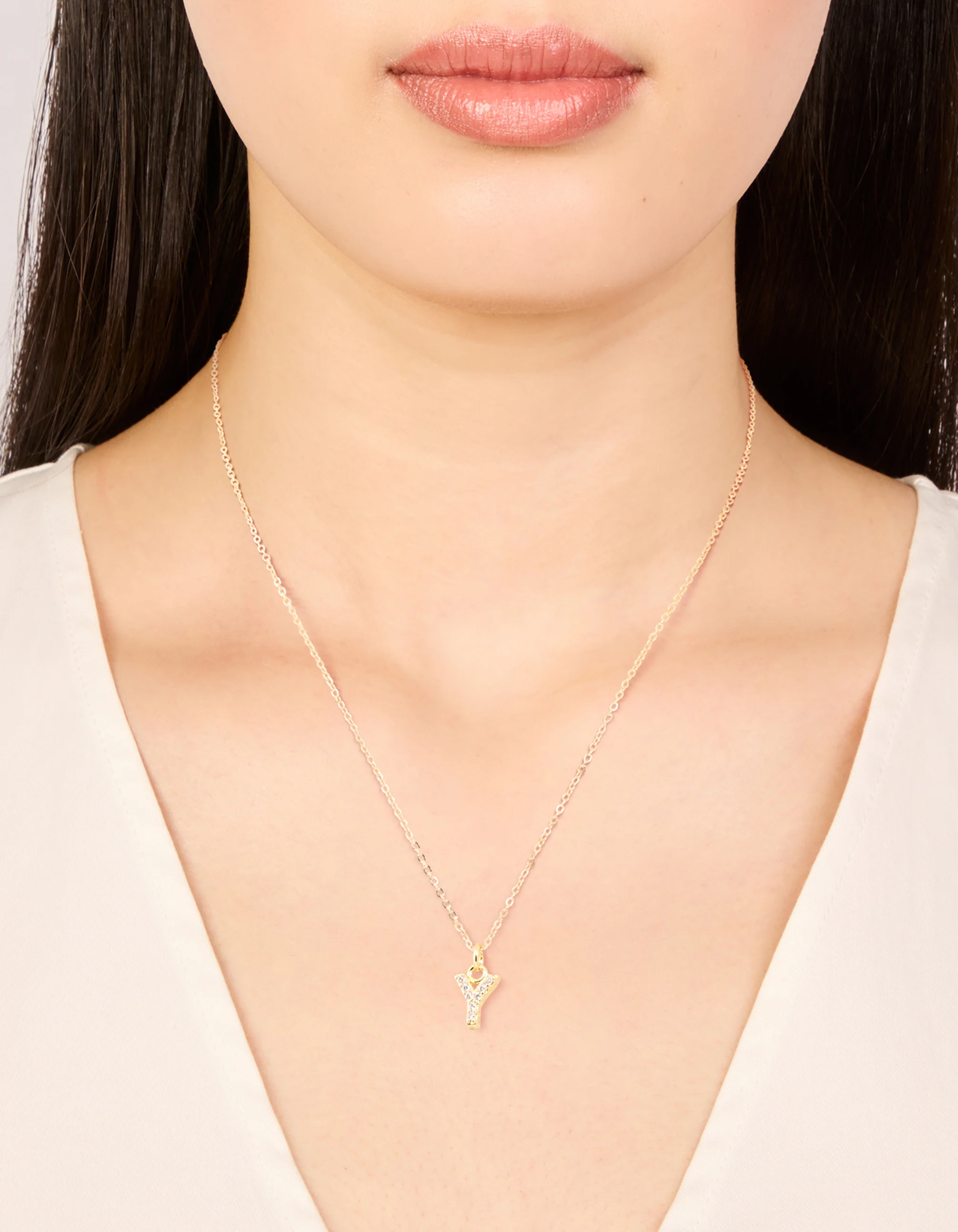 Gold Plated Brass Cubic Zirconia Letter Y Necklace - Image 2