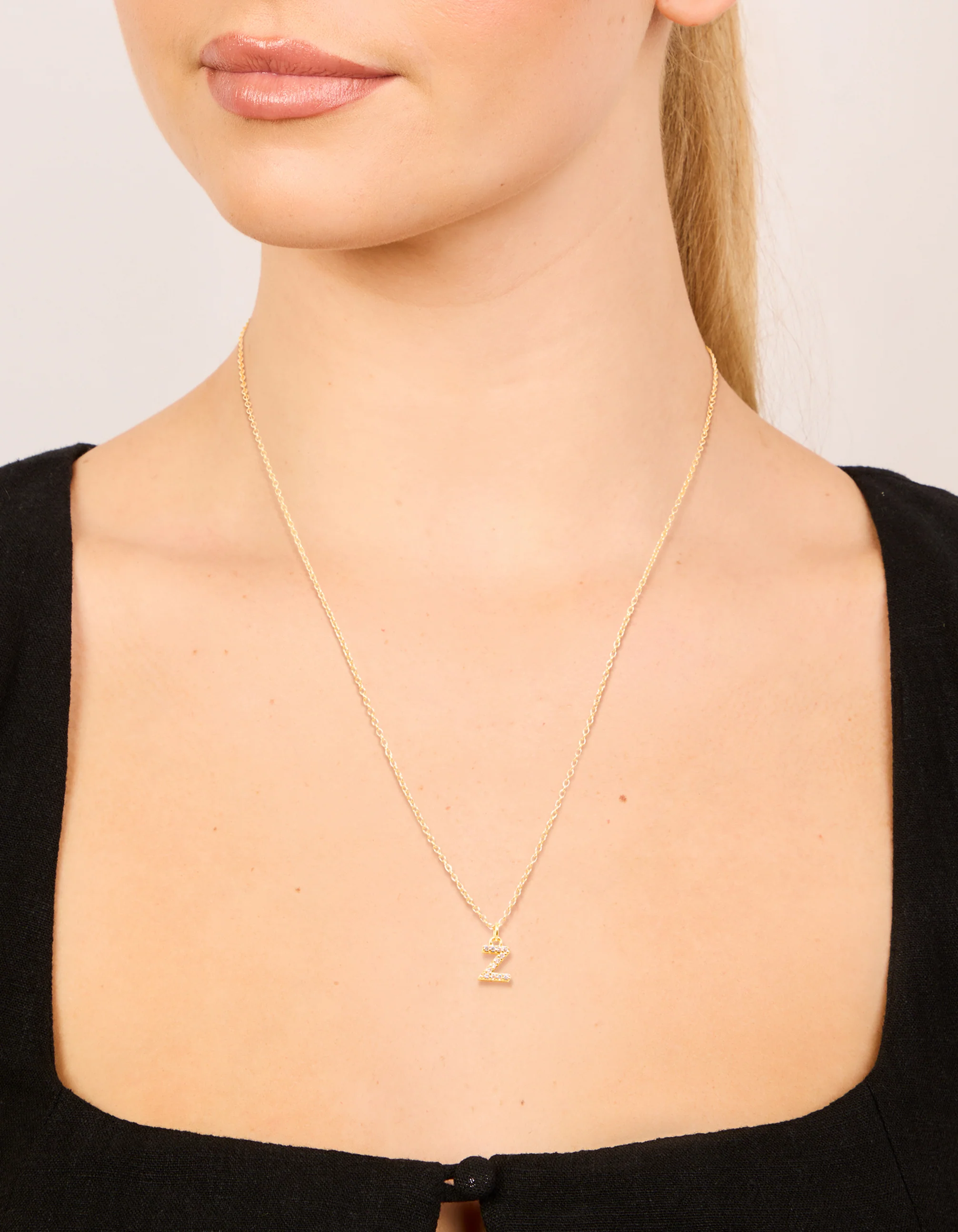 Gold Plated Brass Cubic Zirconia Letter Z Necklace - Image 2