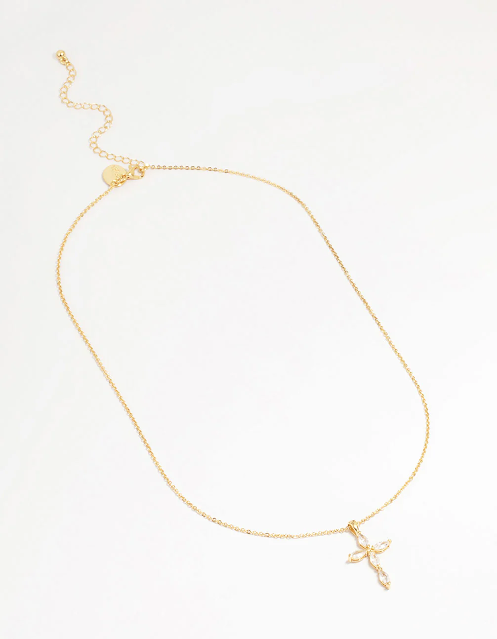 Gold Plated Brass Cubic Zirconia Marquise Cross Pendant Necklace - Image 2