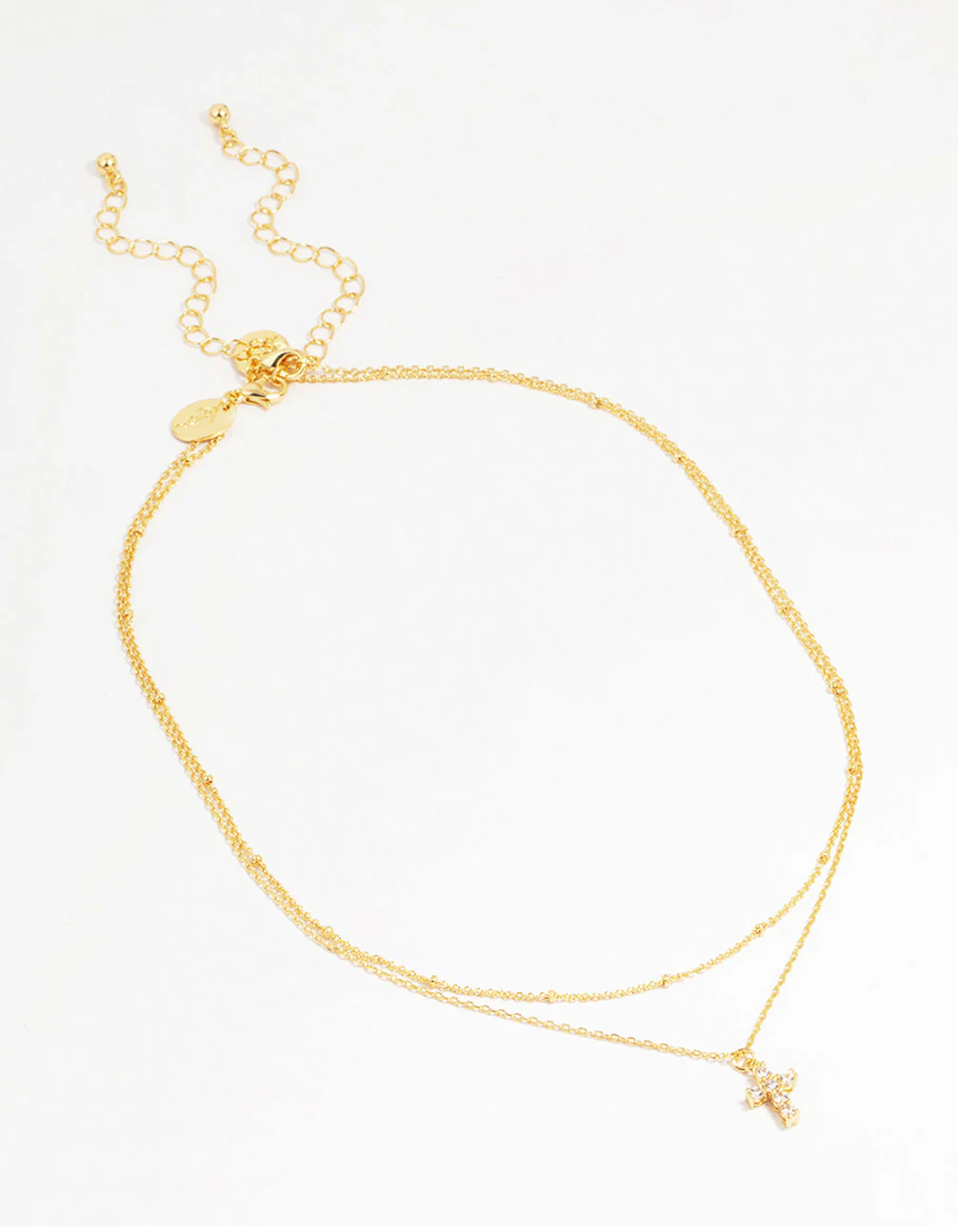 Gold Plated Brass Cubic Zirconia Mini Cross Layered Necklace - Image 2