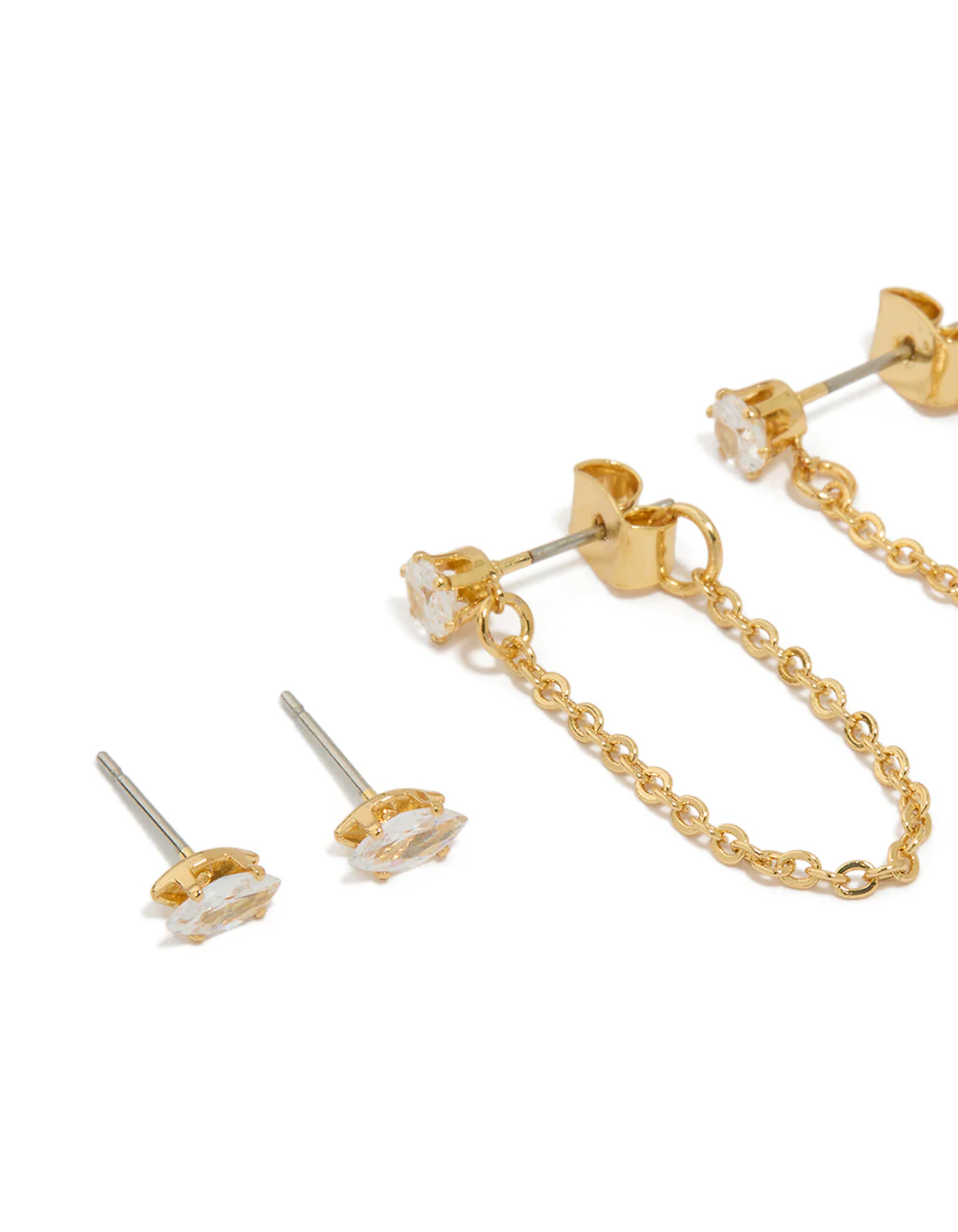 Gold Plated Brass Cubic Zirconia Oval Chain & Huggie Earrings 4-Pack - Image 2