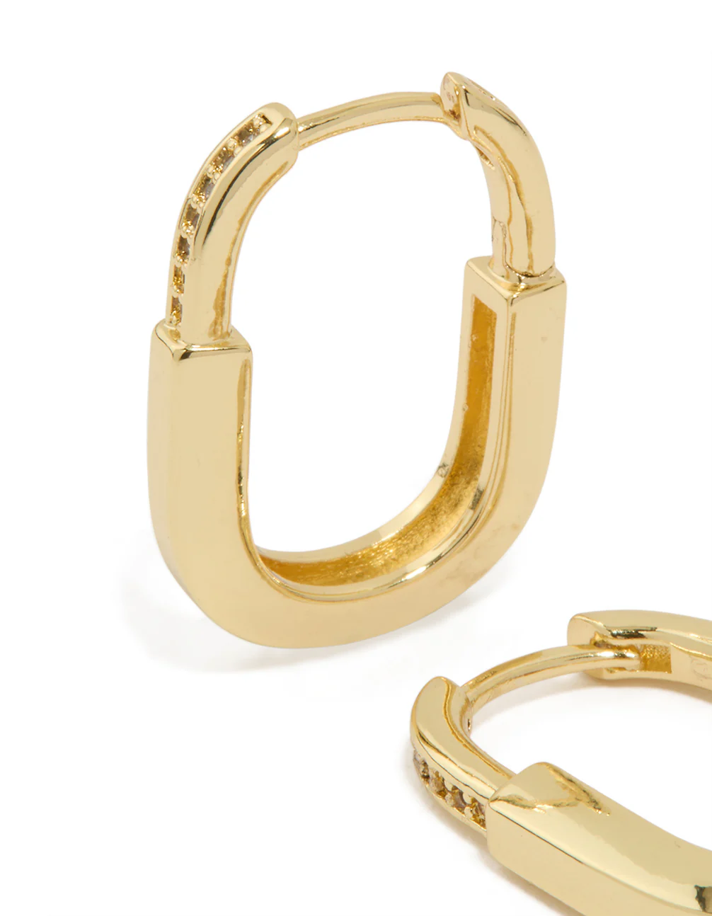 Gold Plated Brass Cubic Zirconia Oval Huggie Earrings - Image 2