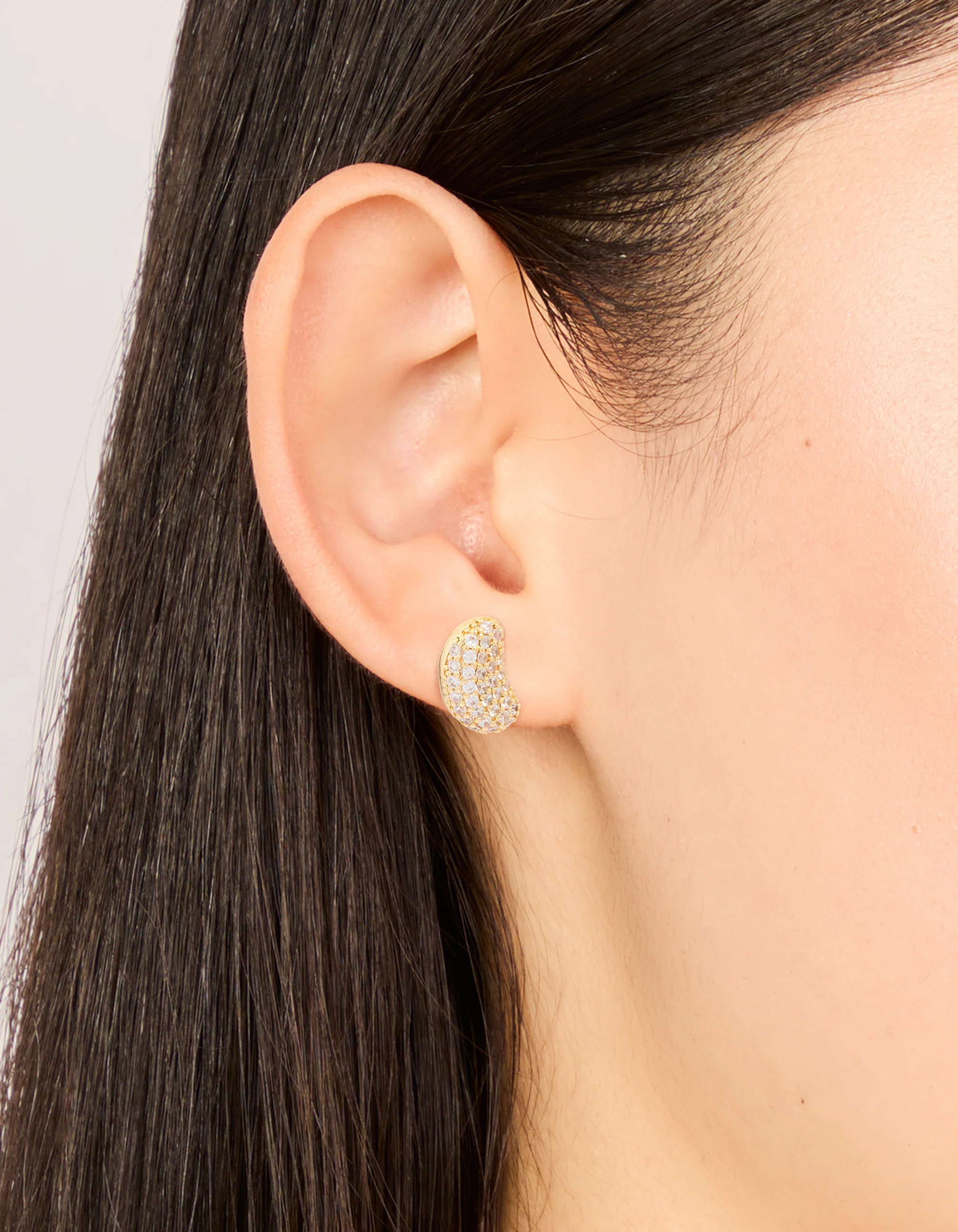 Gold Plated Brass Cubic Zirconia Pavé Pebble Stud Earrings - Image 2