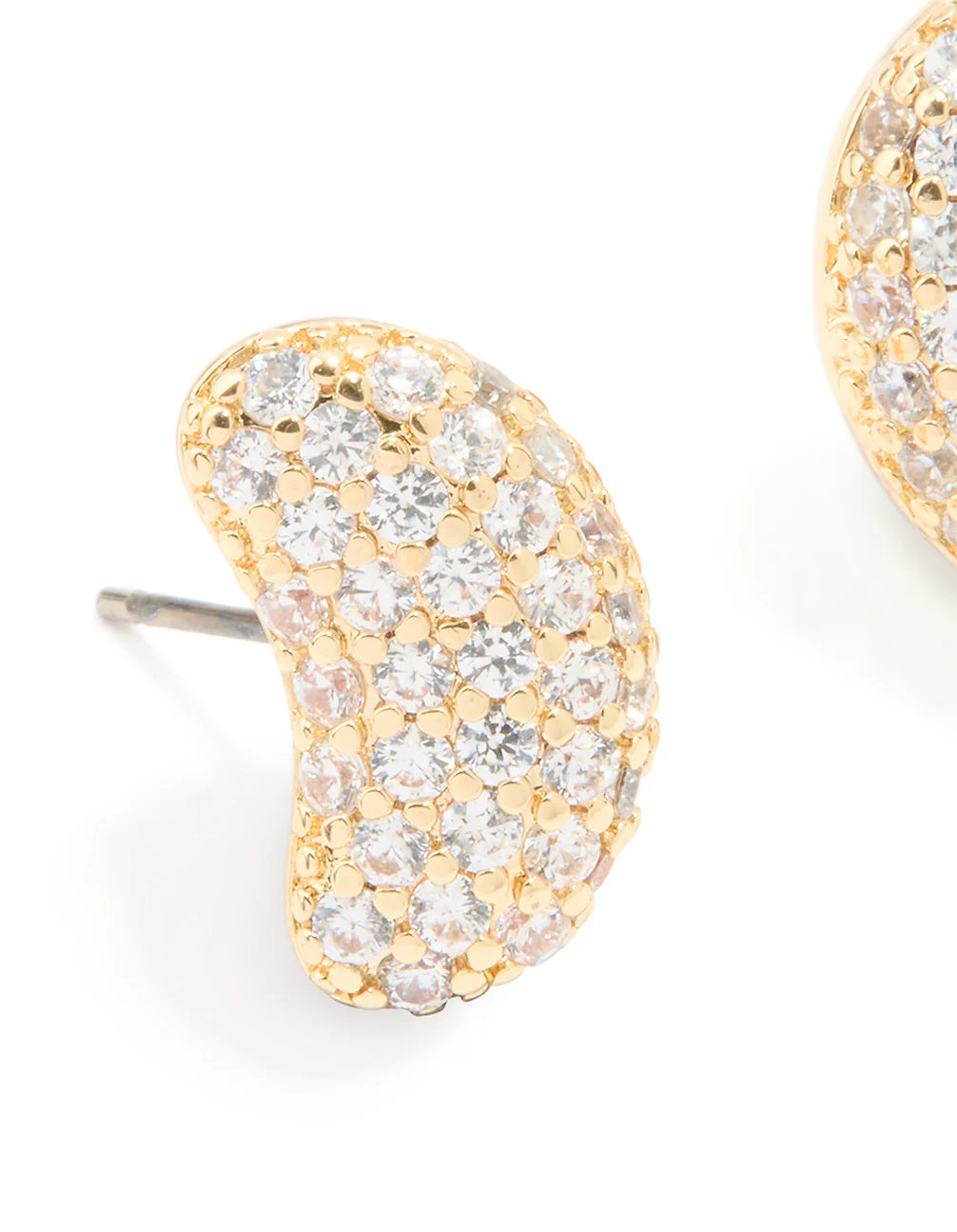 Gold Plated Brass Cubic Zirconia Pavé Pebble Stud Earrings - Image 4