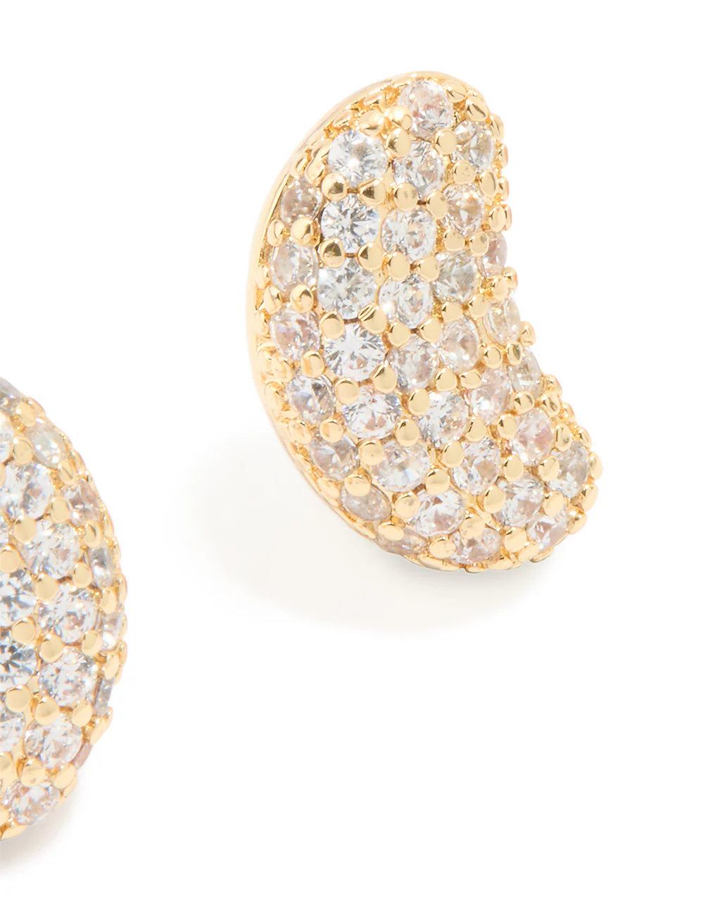 Gold Plated Brass Cubic Zirconia Pavé Pebble Stud Earrings - Image 5