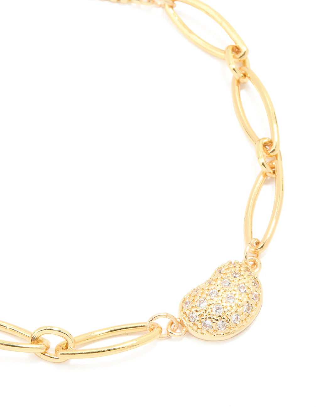 Gold Plated Brass Cubic Zirconia Pebble Chain Link Toggle Bracelet - Image 4