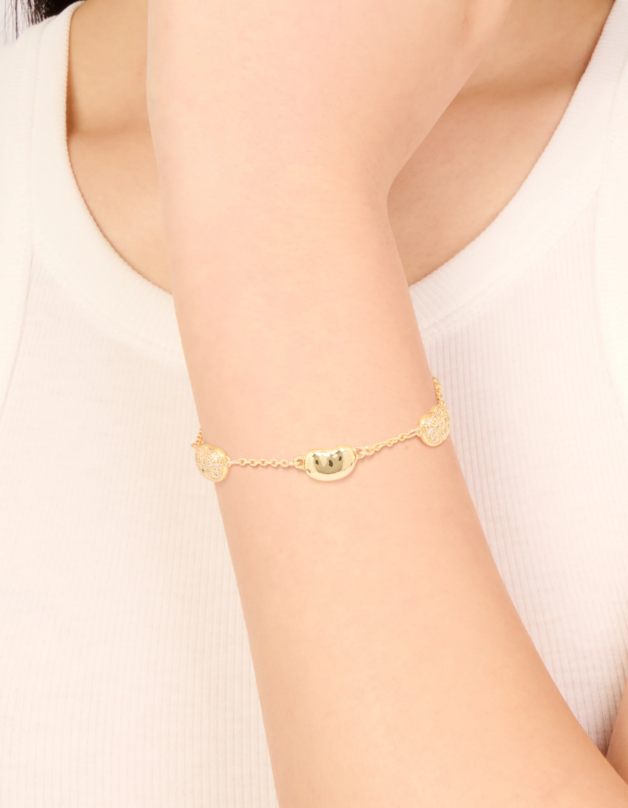Gold Plated Brass Cubic Zirconia Pebble Charm Bracelet - Image 2