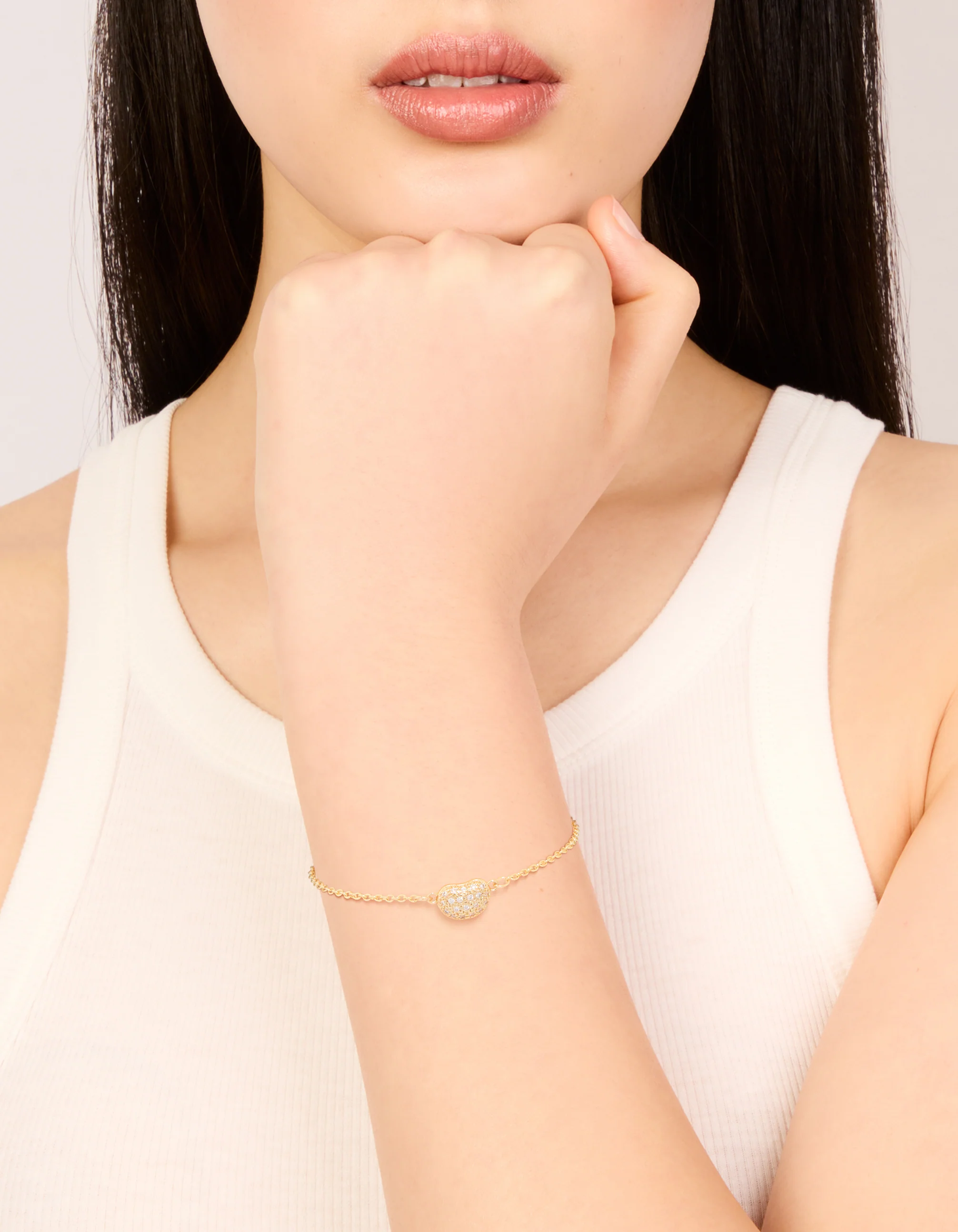 Gold Plated Brass Cubic Zirconia Single Pebble Bracelet - Image 2