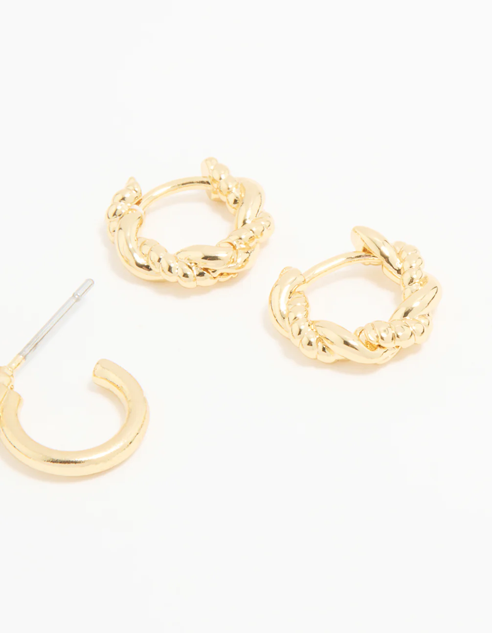 Gold Plated Brass Cubic Zirconia Small Stud & Huggie Earrings 3-Pack - Image 3