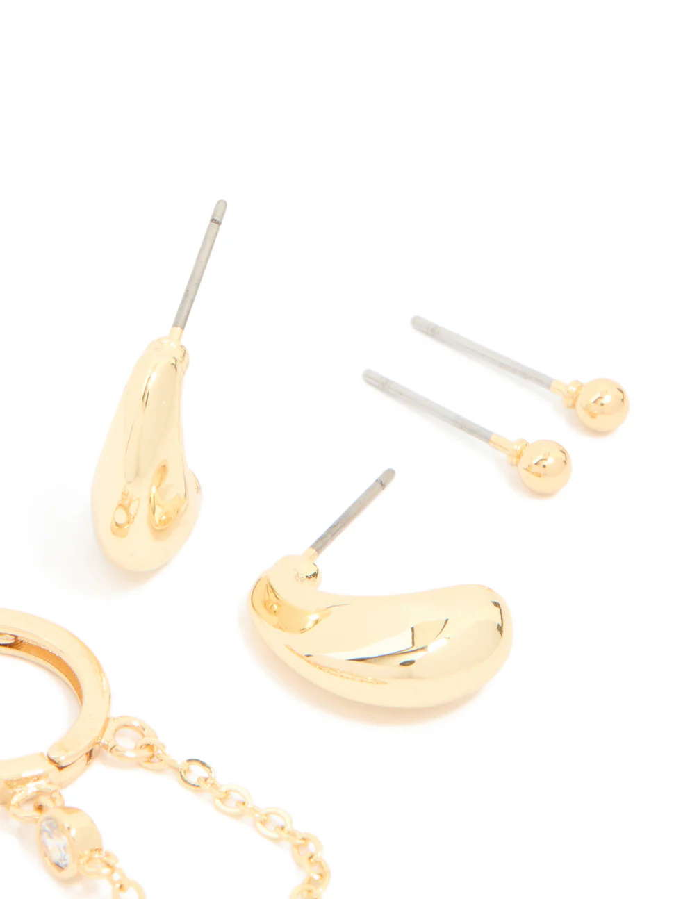 Gold Plated Brass Cubic Zirconia Teardrop Pear Stud & Huggie Earrings 4-Pack - Image 3