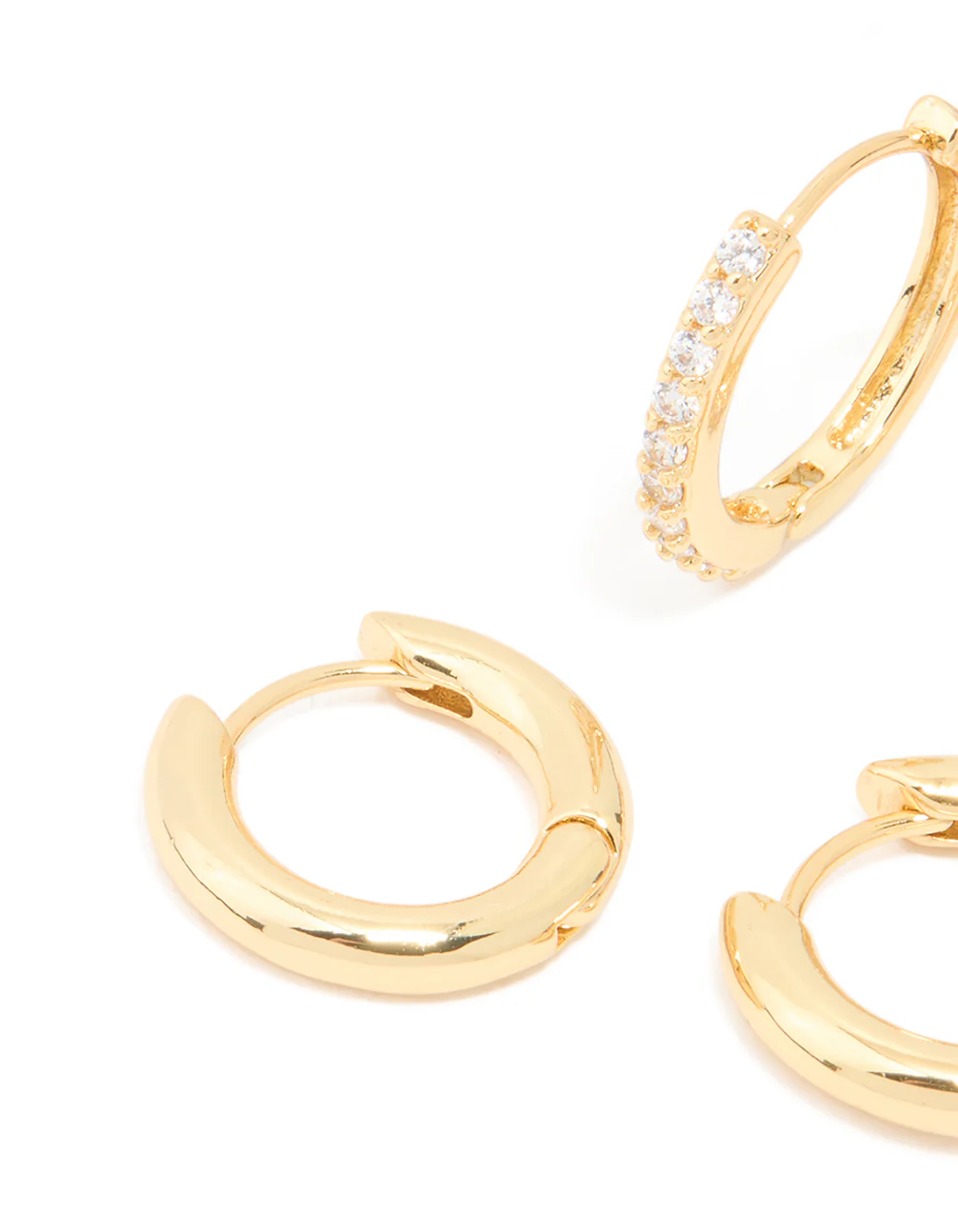Gold Plated Brass Cubic Zirconia Thin Medium Huggie Earrings Pack - Image 4