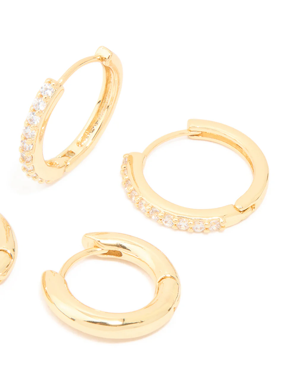 Gold Plated Brass Cubic Zirconia Thin Medium Huggie Earrings Pack - Image 5