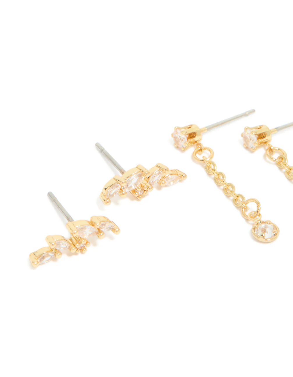 Gold Plated Brass Cubic Zirconia Vine Crawler & Chain Earrings 4-Pack - Image 2
