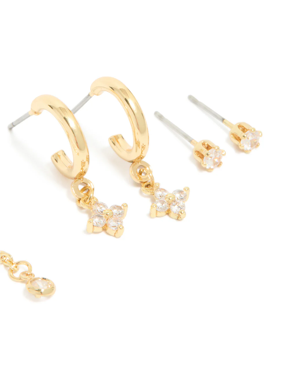 Gold Plated Brass Cubic Zirconia Vine Crawler & Chain Earrings 4-Pack - Image 3