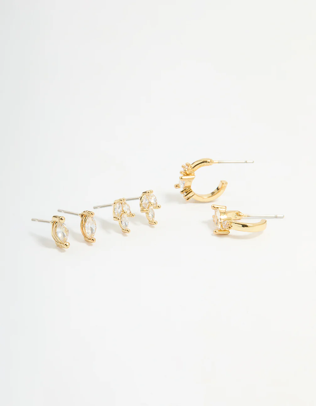 Gold Plated Brass Cubic Zirconia Vine Earrings 3-Pack