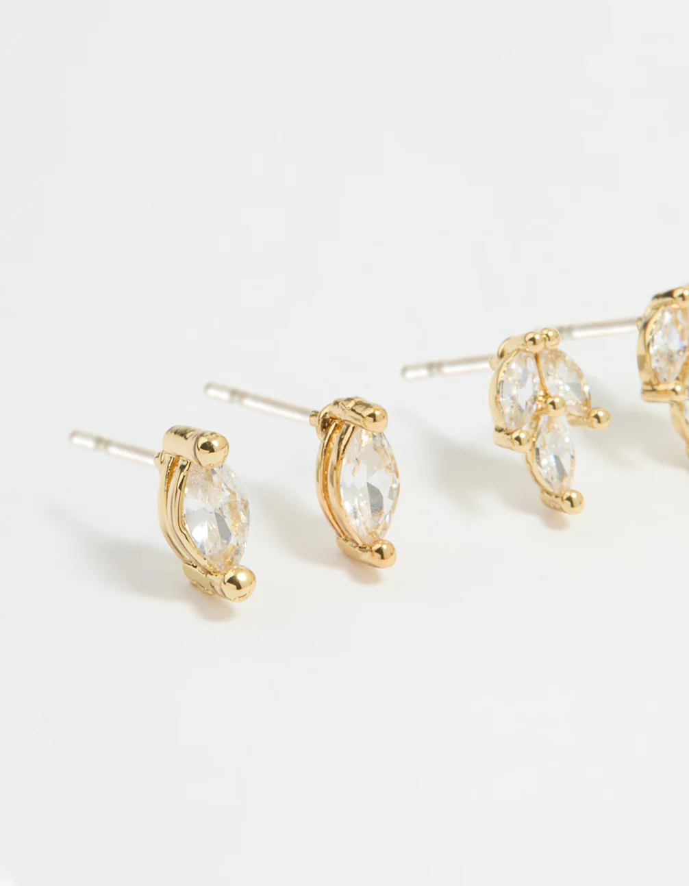 Gold Plated Brass Cubic Zirconia Vine Earrings 3-Pack - Image 2