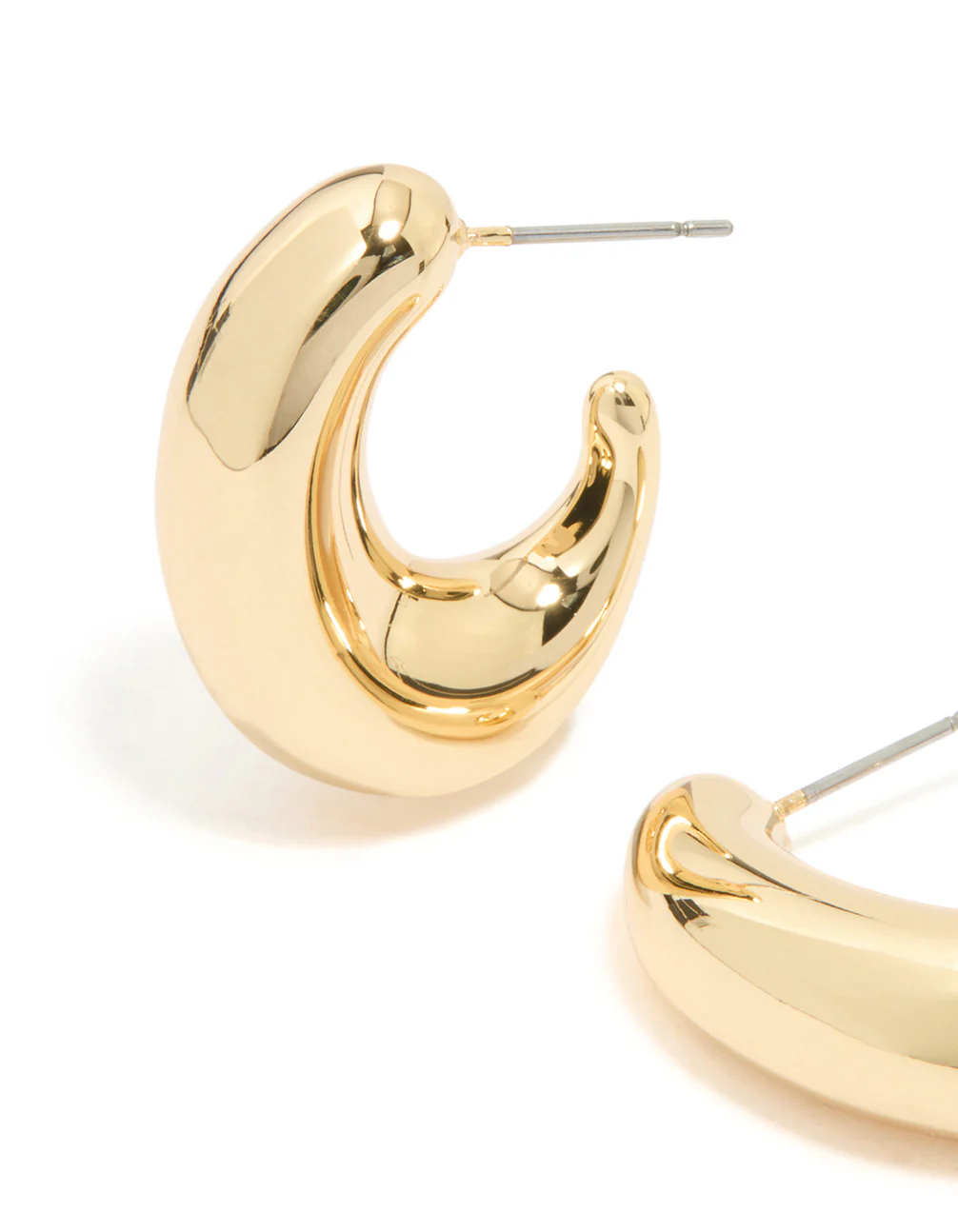 Gold Plated Brass Elongated Chunky Hoop Earrings - Image 4