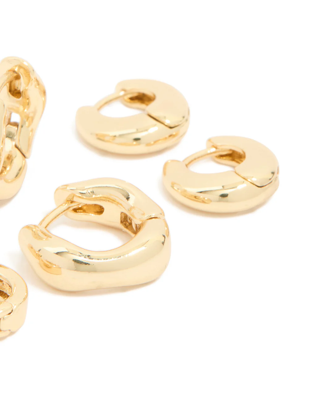 Gold Plated Brass Emerald Cubic Zirconia Huggie & Stud Earrings 4-Pack - Image 3