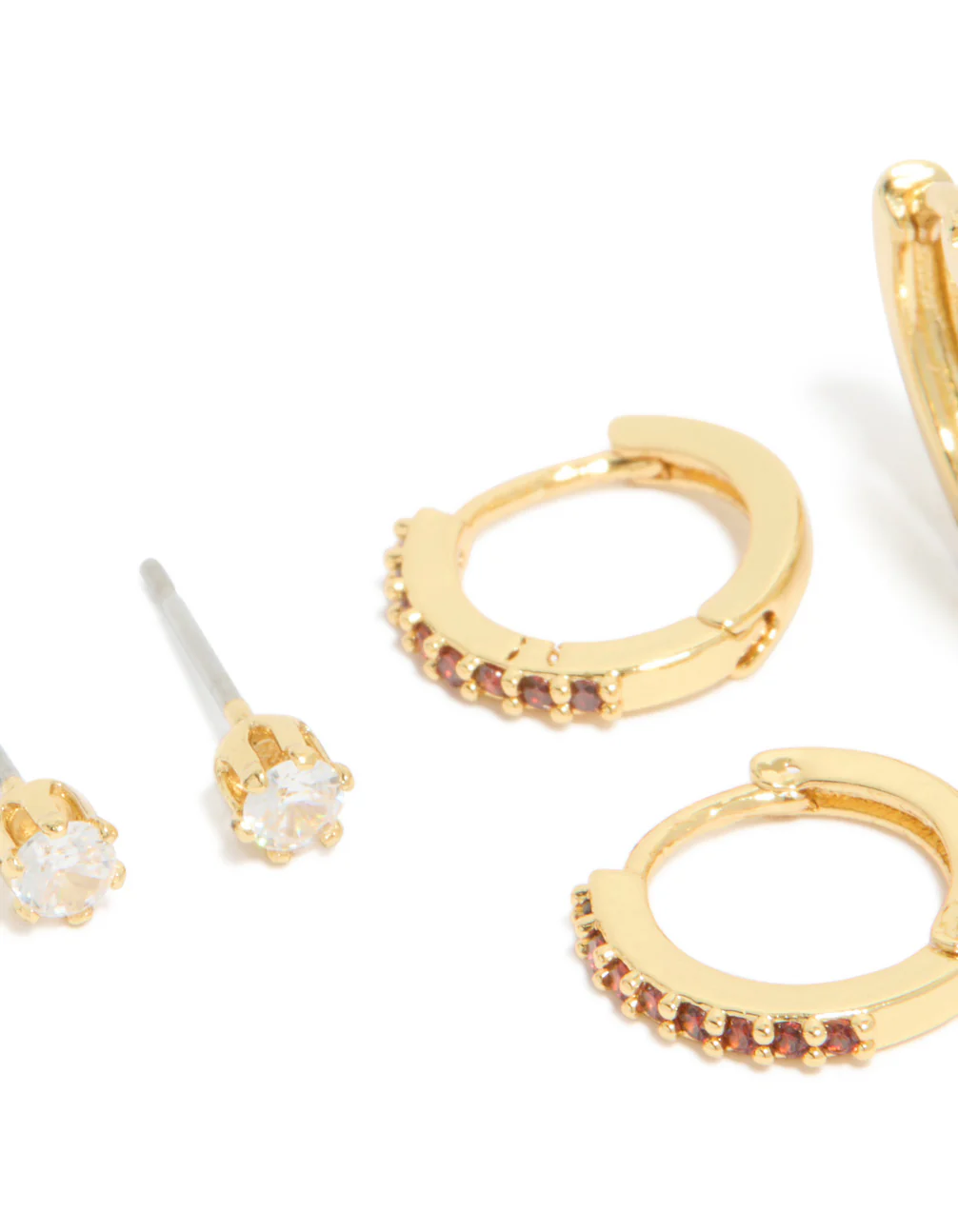 Gold Plated Brass Garnet Cubic Zirconia January Birthstone Earrings 4-Pack - Image 2
