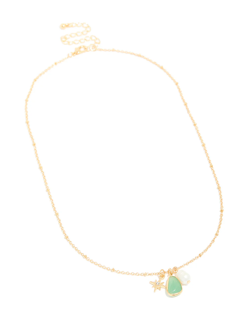 Gold Plated Brass Green Semi-Precious Stone Celestial Necklace - Image 3