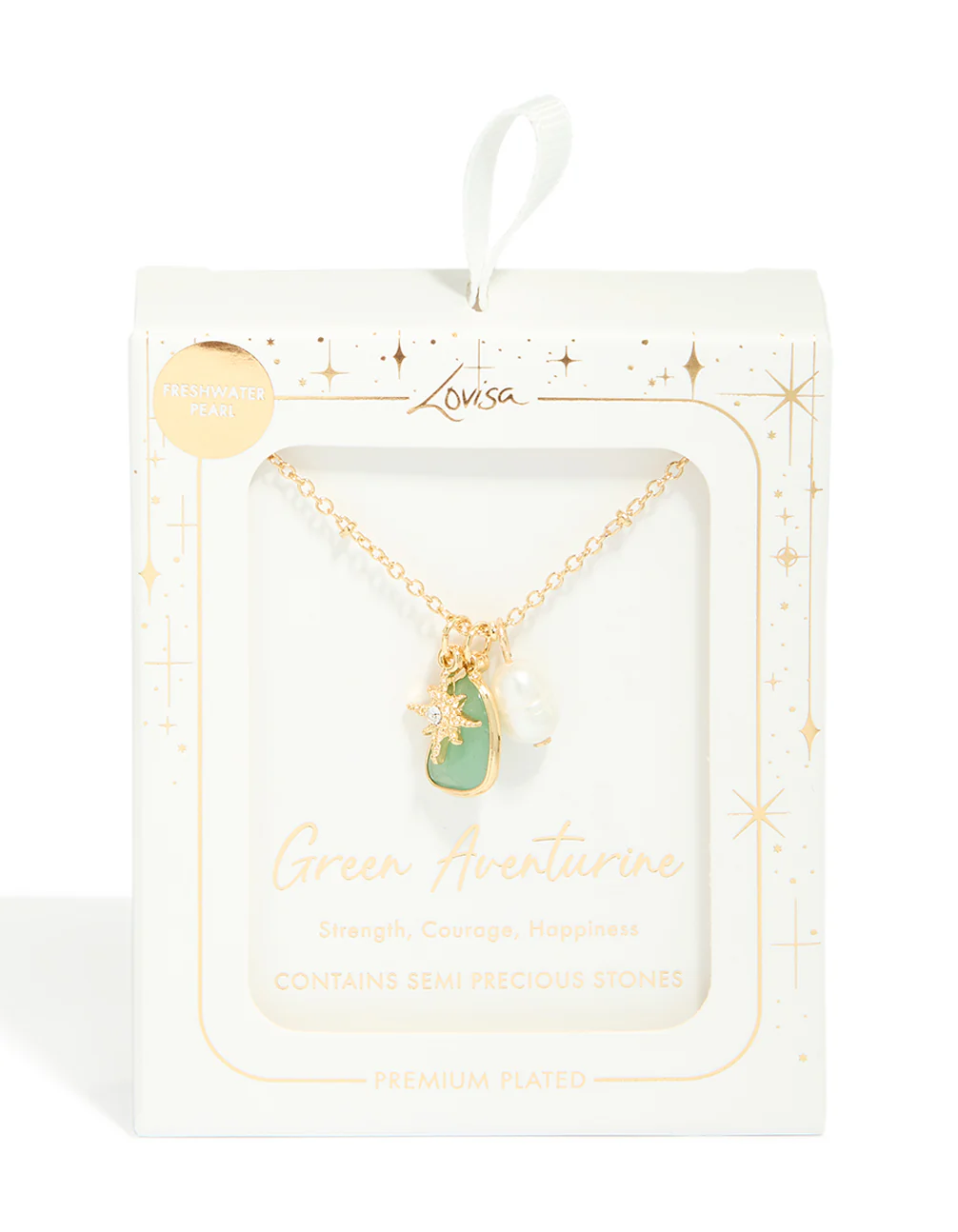Gold Plated Brass Green Semi-Precious Stone Celestial Necklace - Image 4