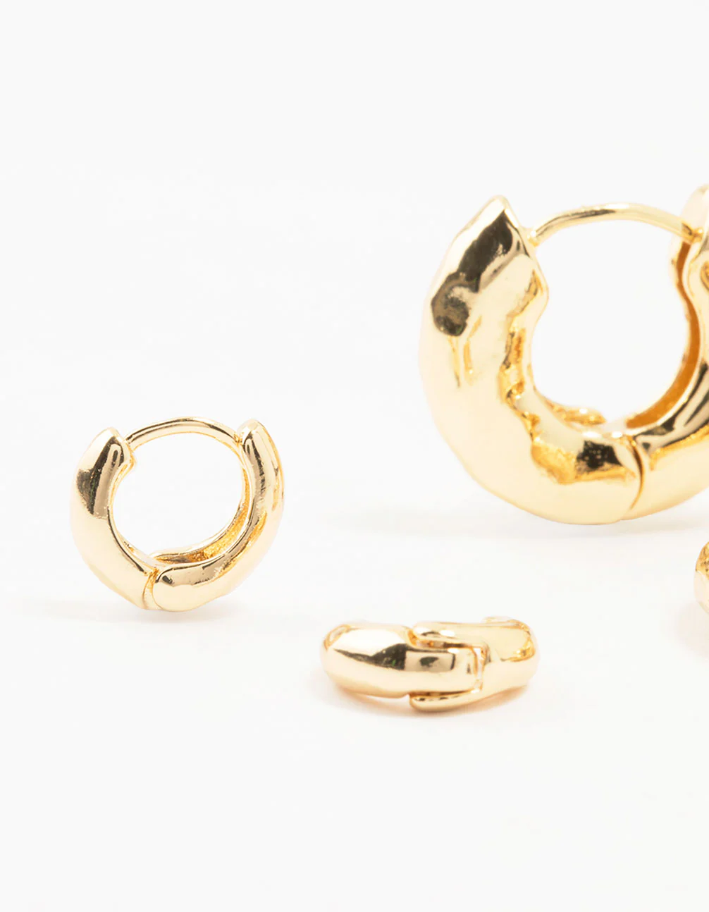 Gold Plated Brass Hammered Graduating Hoop Earrings 3-Pack - Image 2