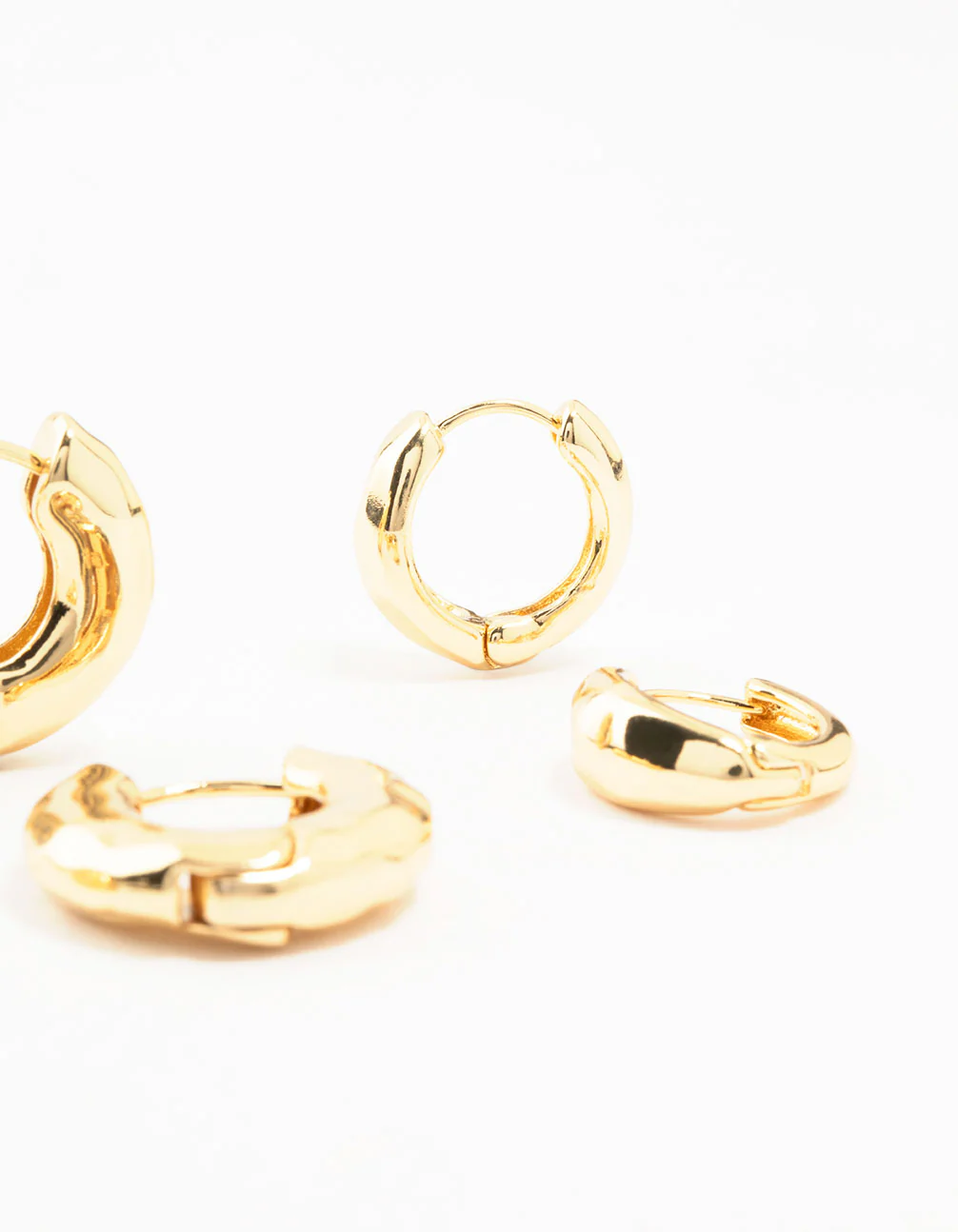 Gold Plated Brass Hammered Graduating Hoop Earrings 3-Pack - Image 3