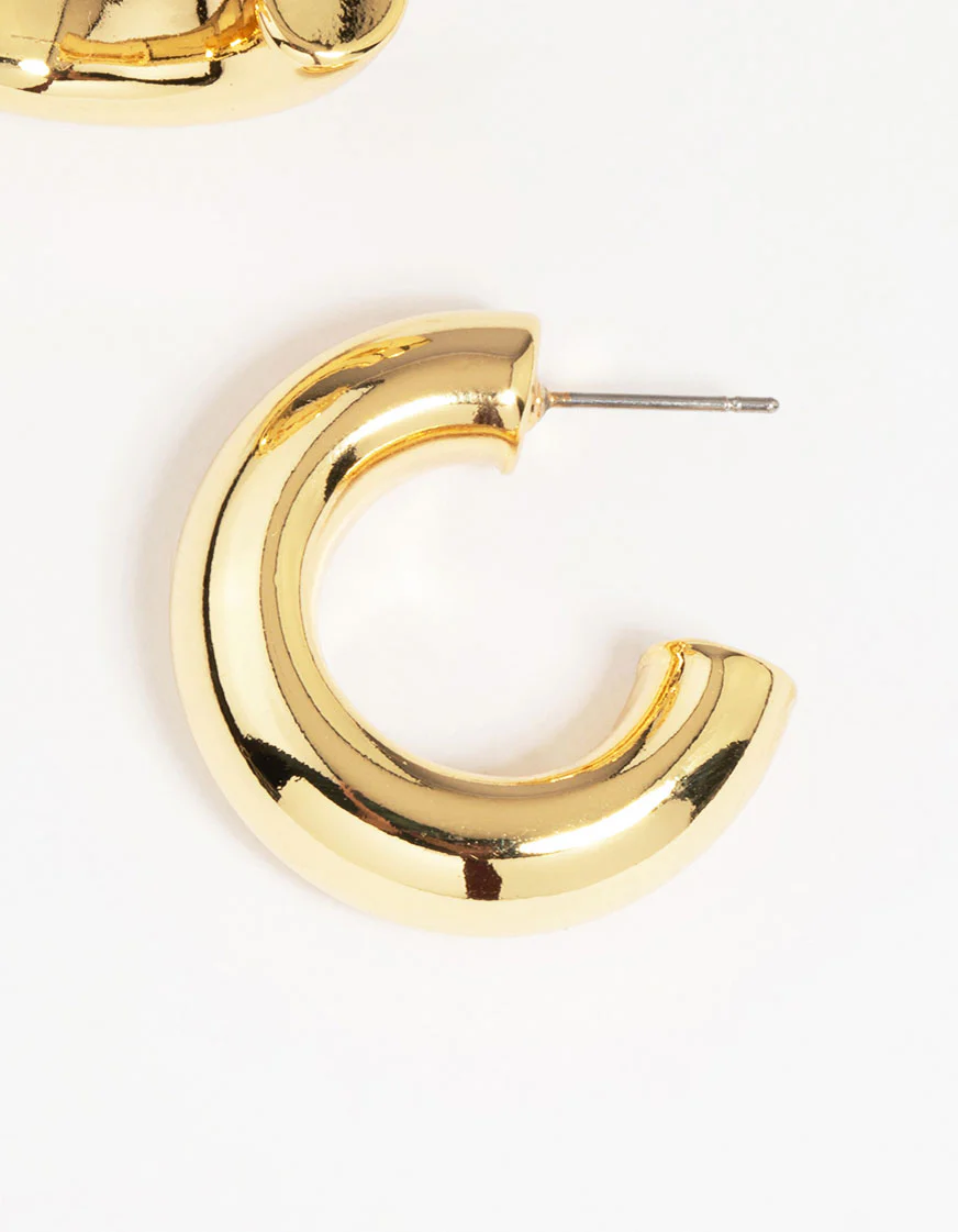 Gold Plated Brass Large Chunky Hoop Earrings - Image 3