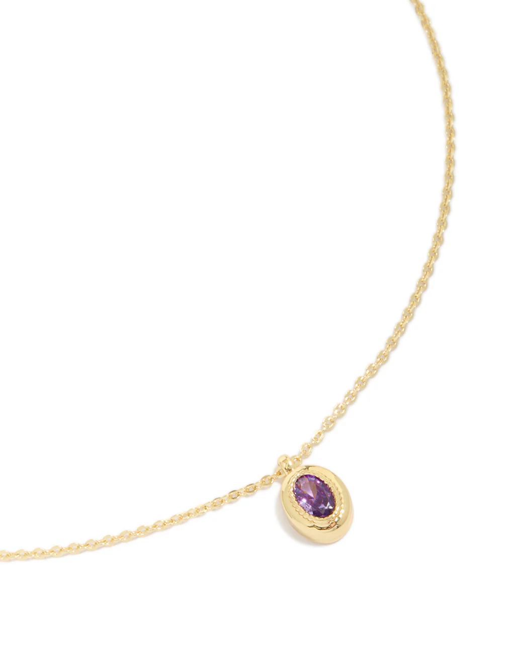 Gold Plated Brass Light Amethyst Cubic Zirconia June Birthstone Necklace - Image 2