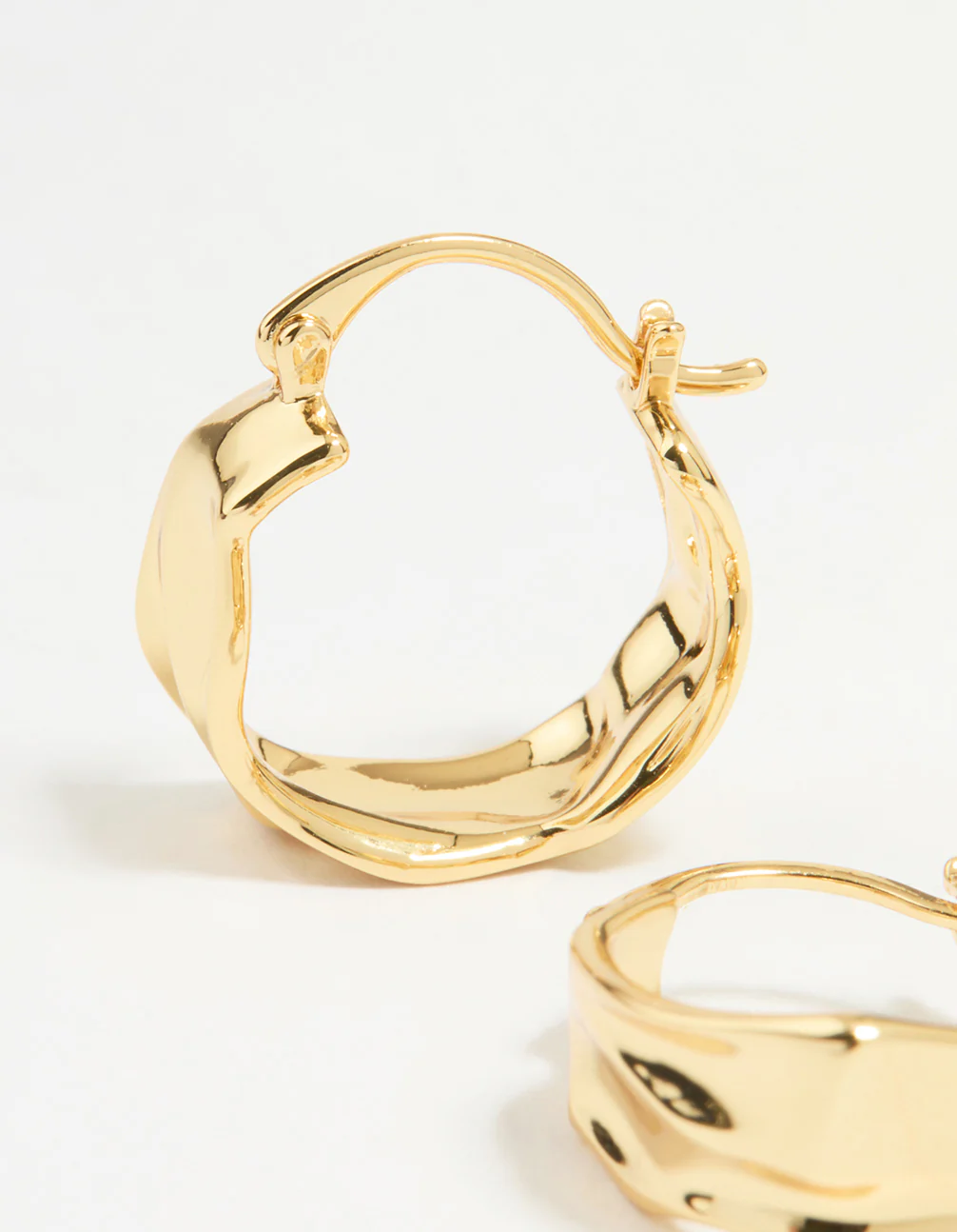 Gold Plated Brass Medium Molten Hoop Earrings - Image 2