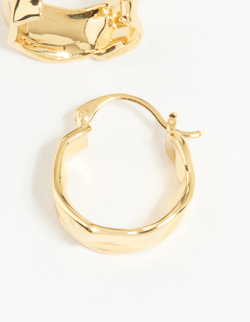 Gold Plated Brass Medium Molten Hoop Earrings - Image 3