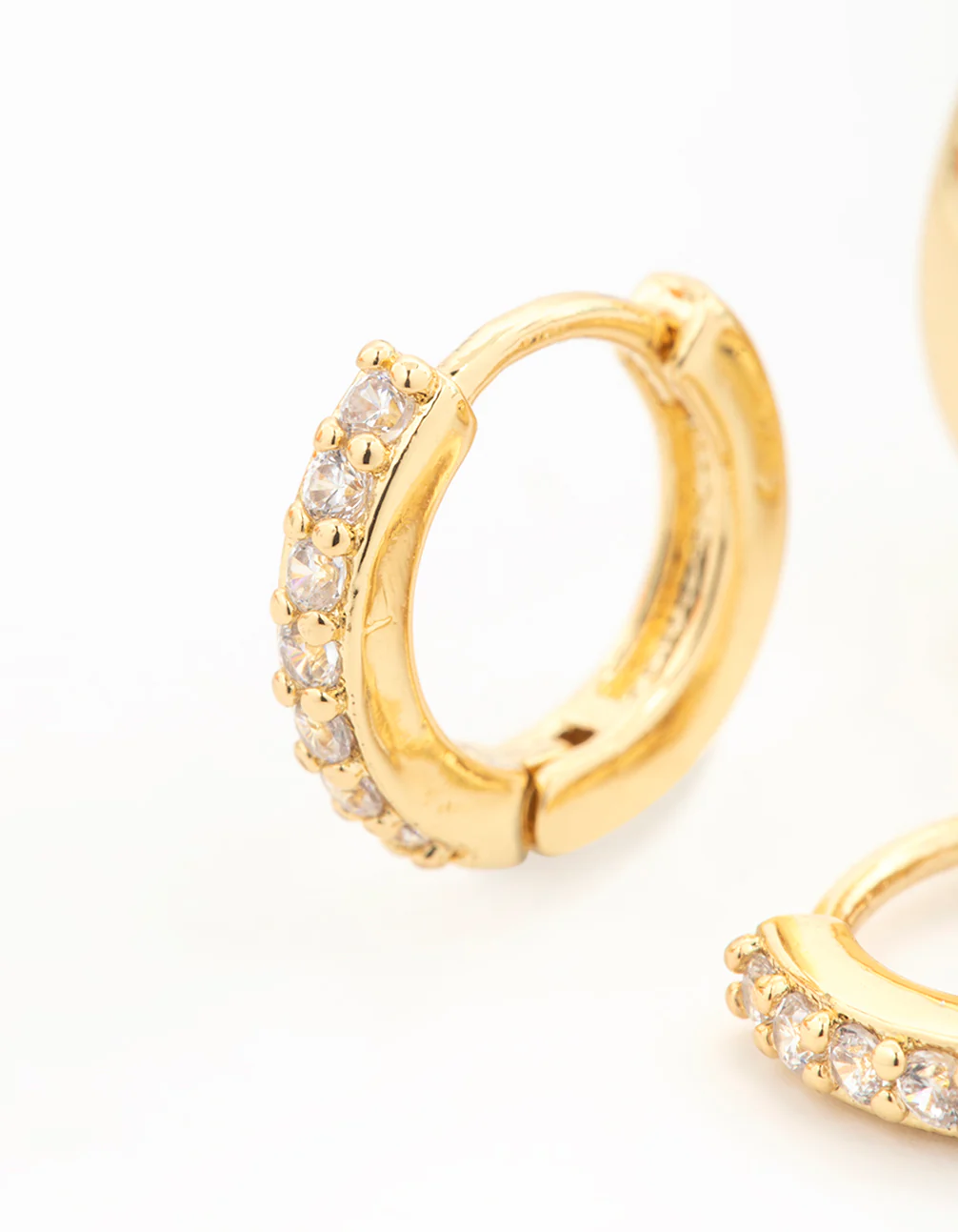 Gold Plated Brass Mini Cubic Zirconia & Plain Huggie Earrings 2-Pack - Image 4