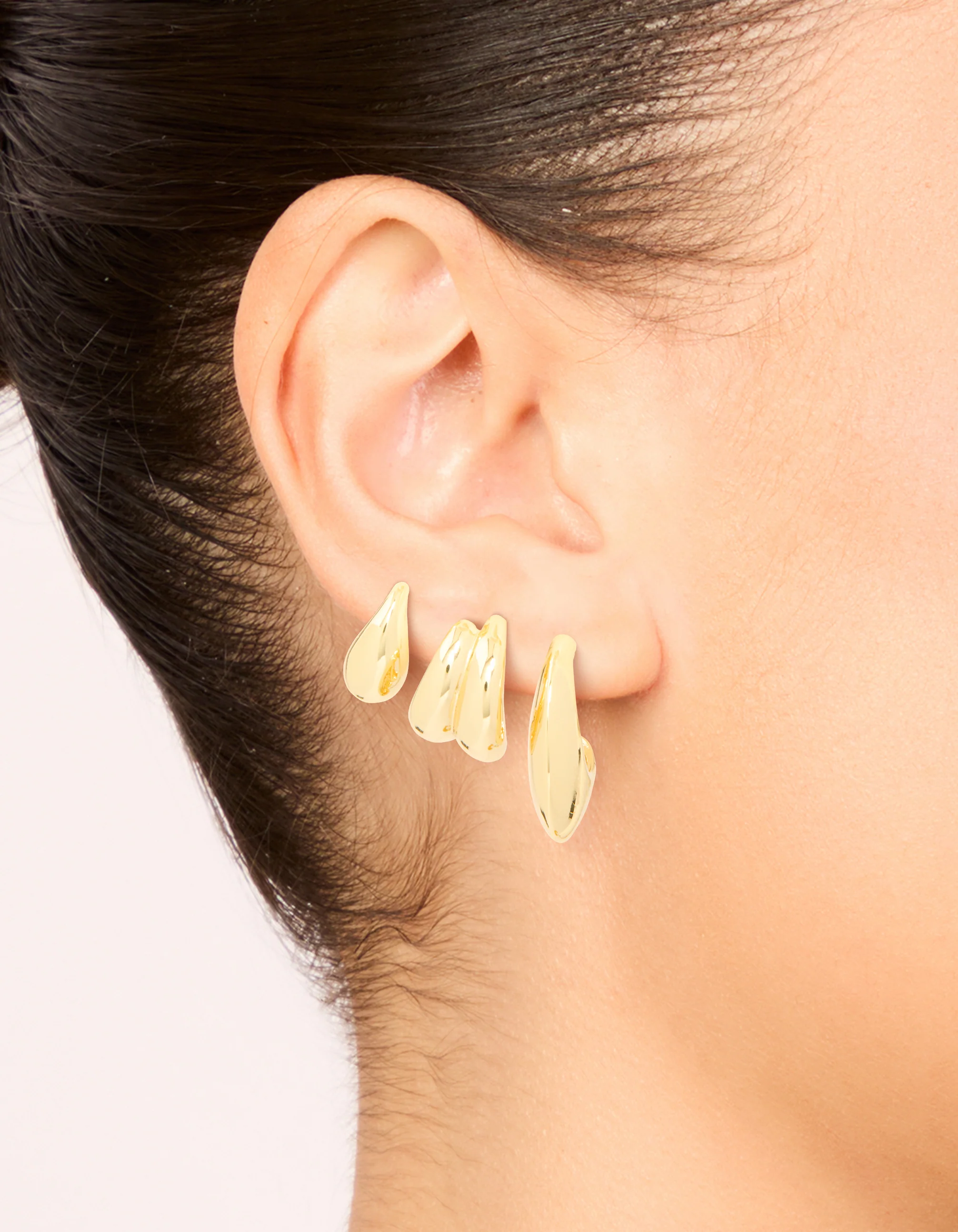Gold Plated Brass Multi Teardrop Earrings 3-Pack - Image 2