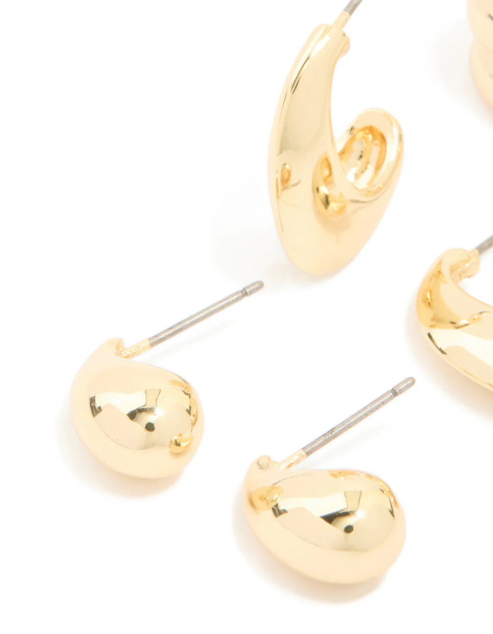 Gold Plated Brass Multi Teardrop Earrings 3-Pack - Image 4