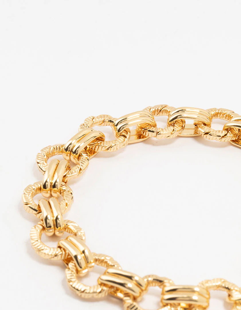 Gold Plated Brass Nautical Link T Bar Bracelet - Image 3