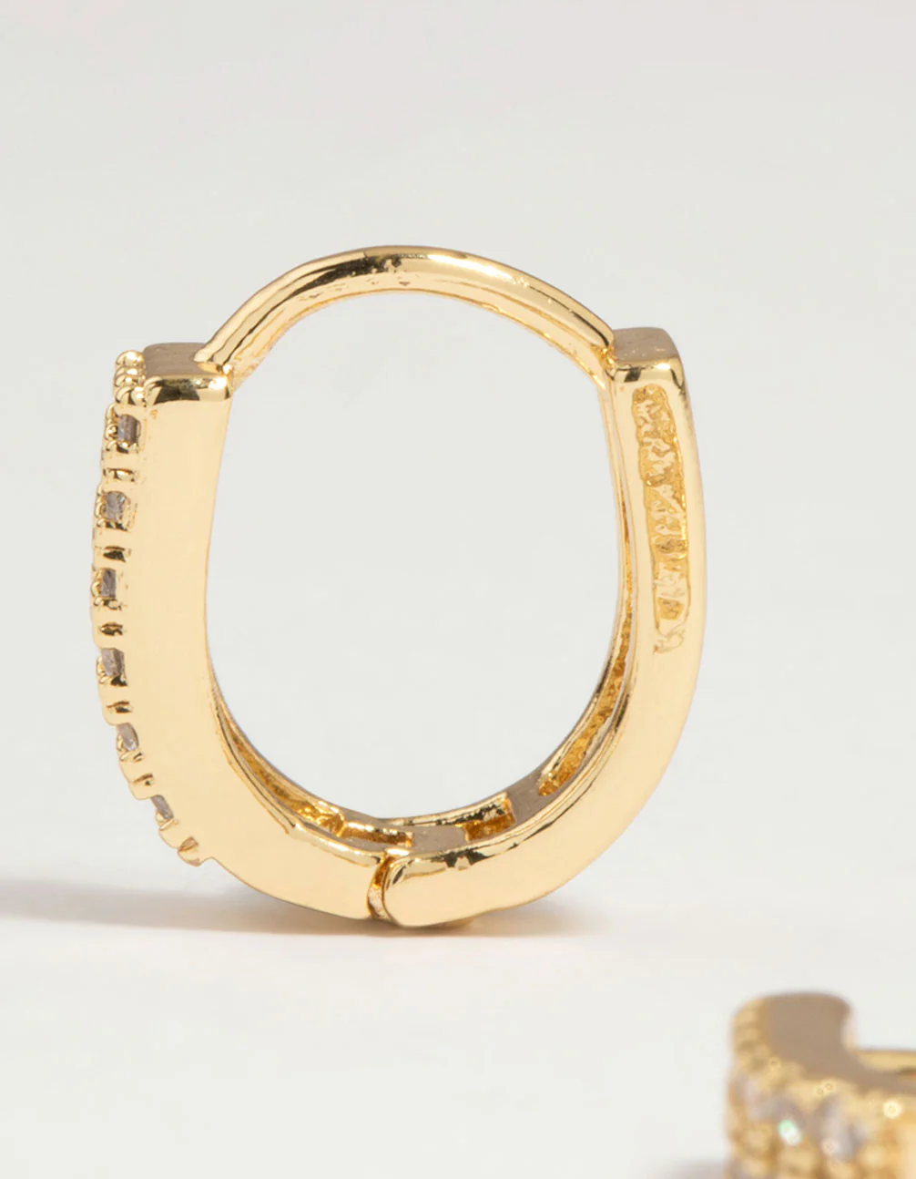 Gold Plated Brass Oval Plain & Cubic Zirconia Huggie Earrings 2-Pack - Image 3