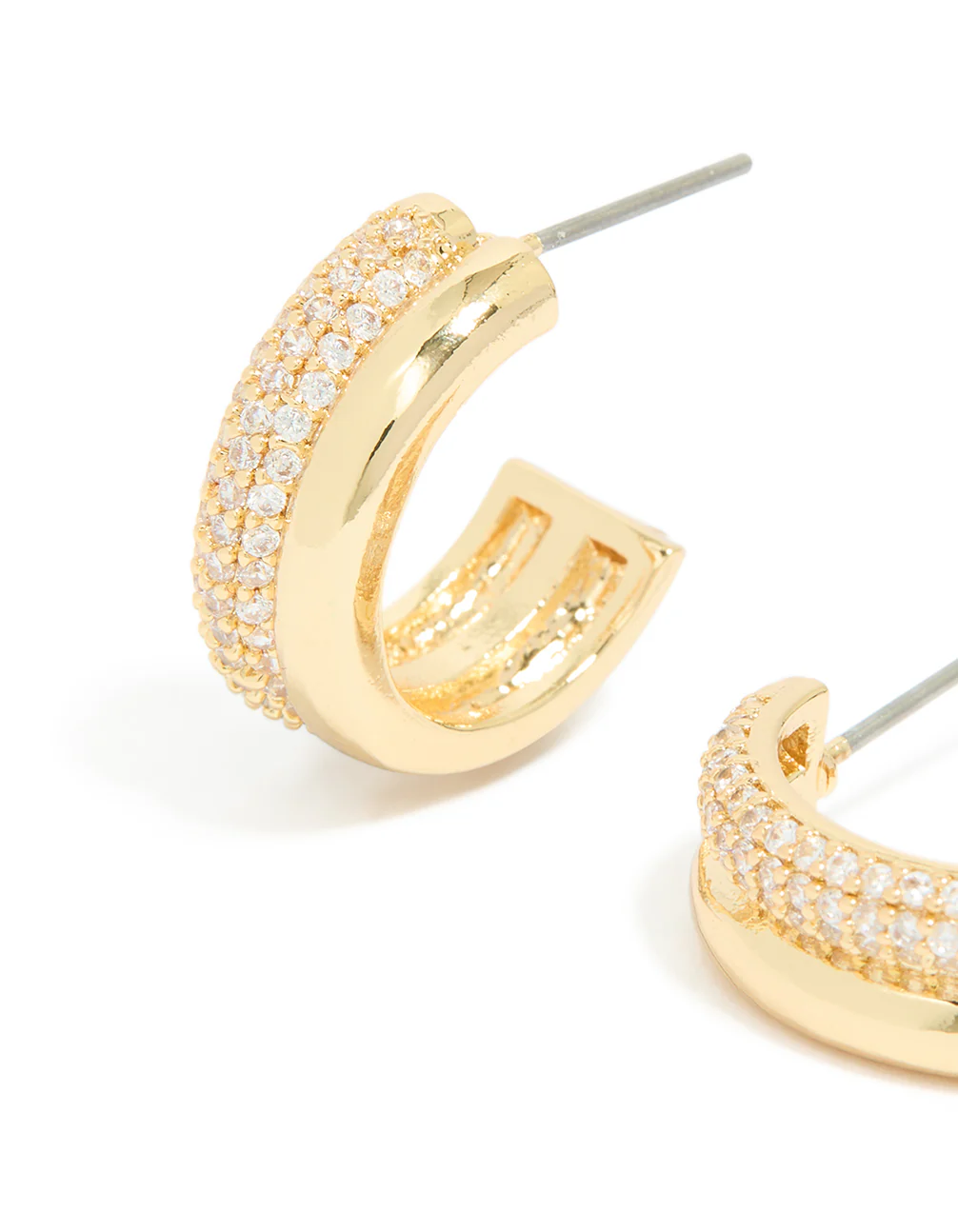 Gold Plated Brass Pave Illusion Hoop Earrings - Image 3