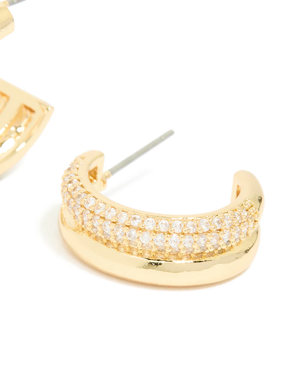 Gold Plated Brass Pave Illusion Hoop Earrings - Image 4