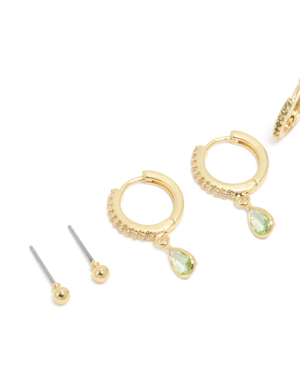 Gold Plated Brass Peridot Cubic Zirconia August Birthstone Earrings 4-Pack - Image 2
