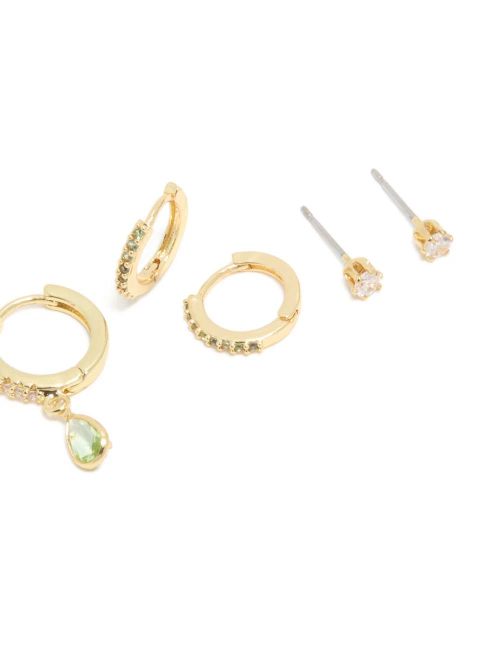 Gold Plated Brass Peridot Cubic Zirconia August Birthstone Earrings 4-Pack - Image 3