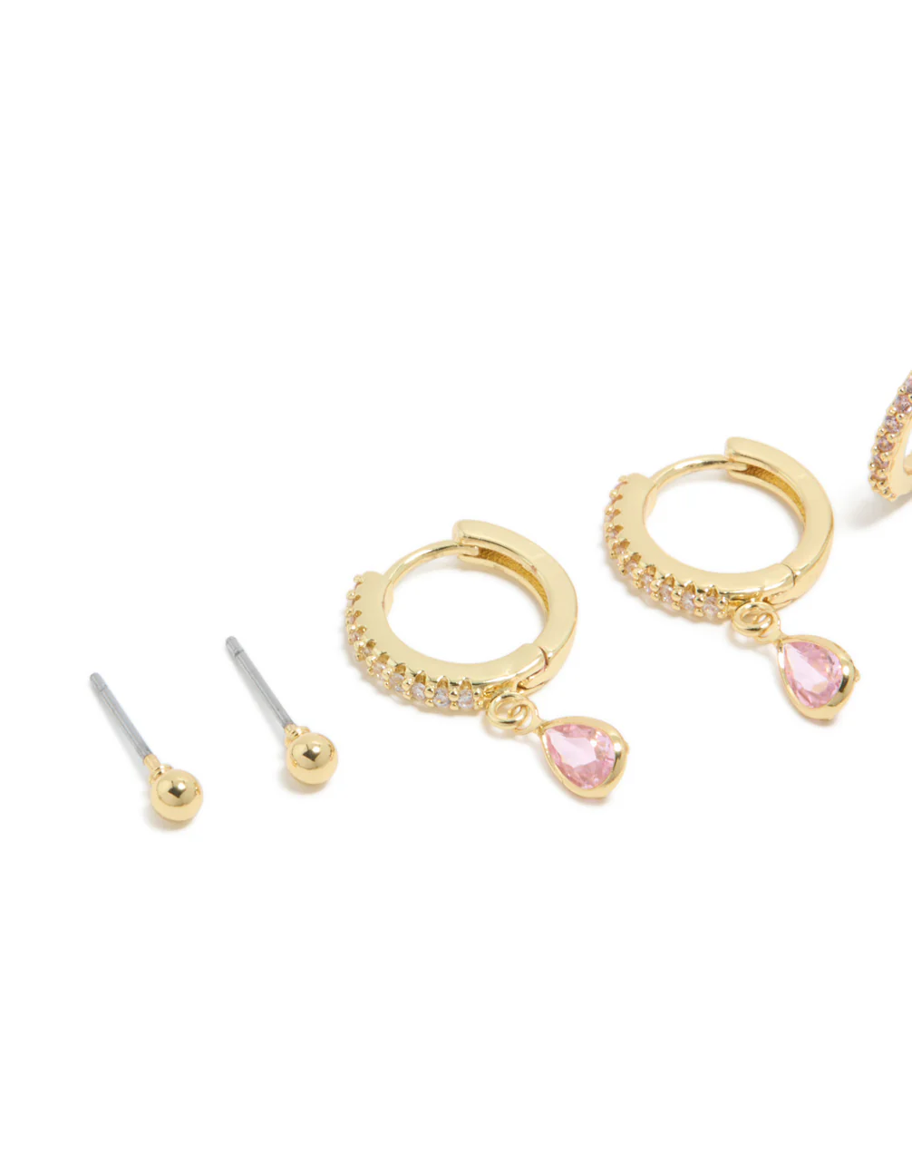 Gold Plated Brass Pink Tourmaline October Birthstone Earrings 4-Pack - Image 2