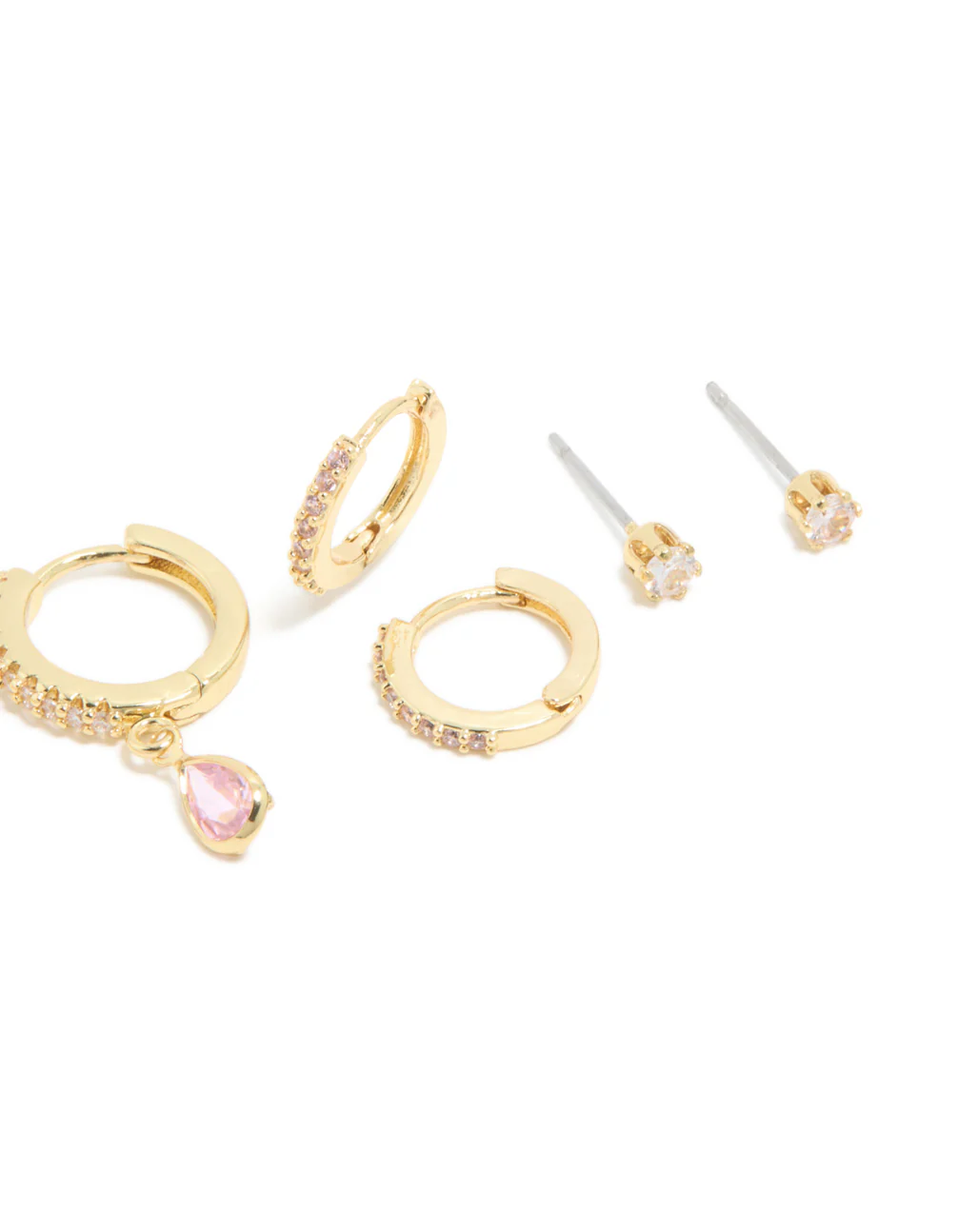 Gold Plated Brass Pink Tourmaline October Birthstone Earrings 4-Pack - Image 3