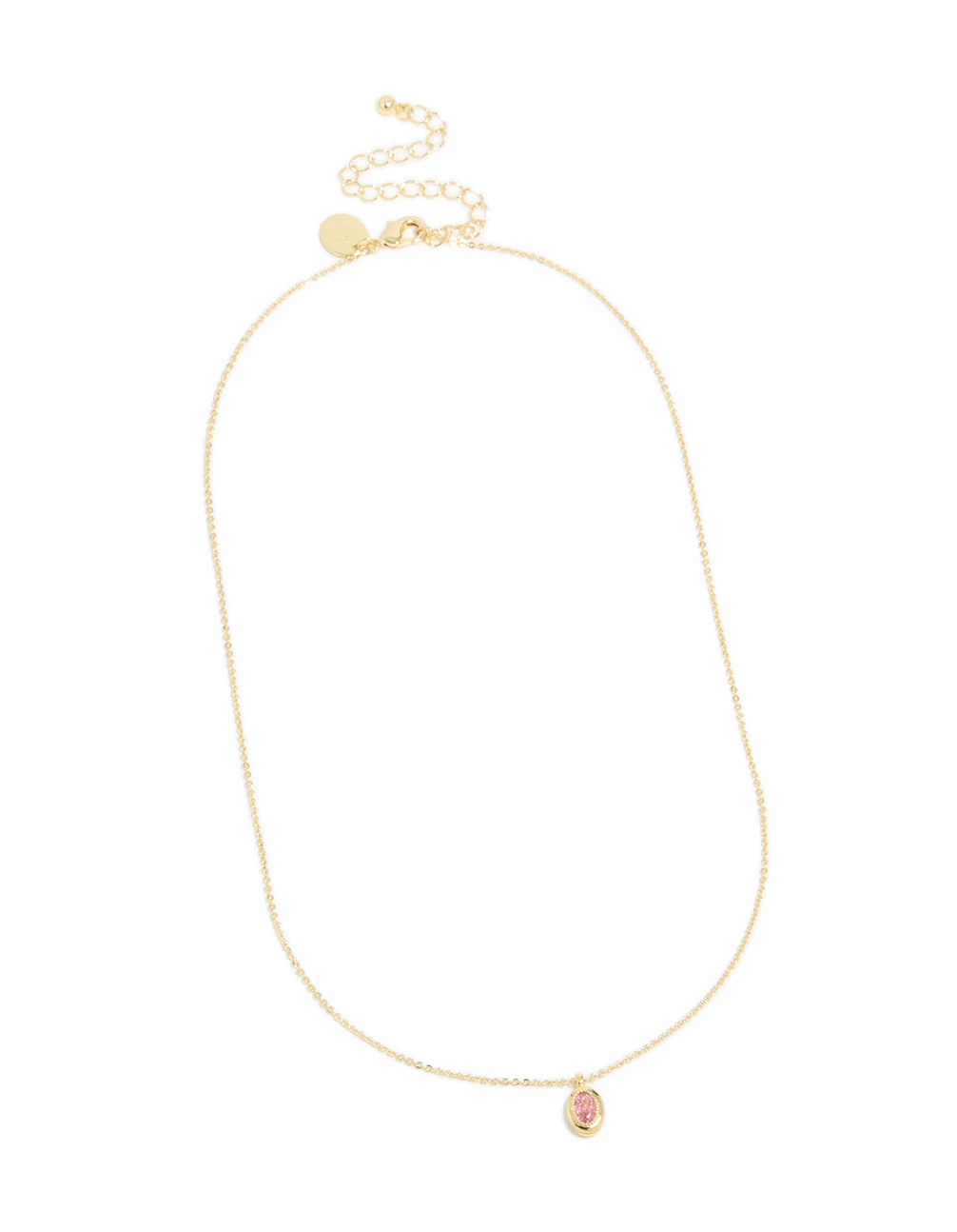 Gold Plated Brass Pink Tourmaline October Birthstone Necklace - Image 4