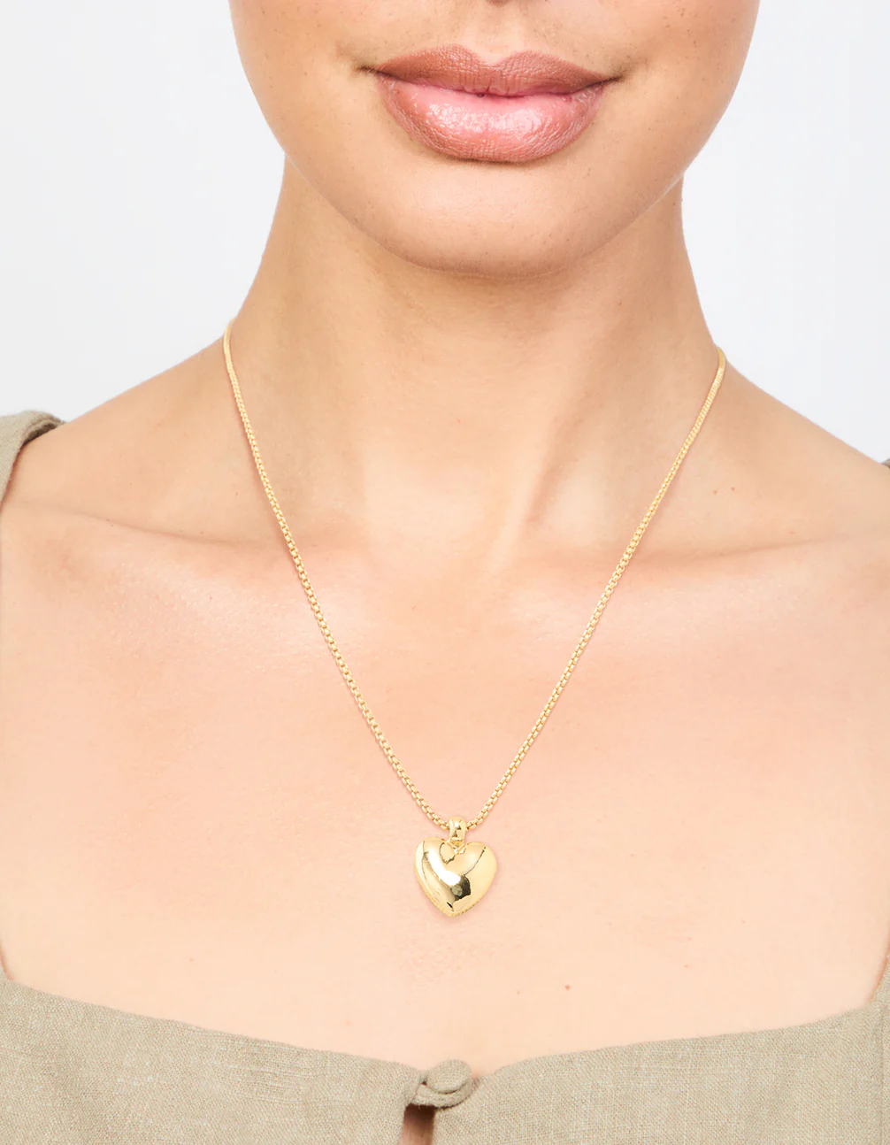 Gold Plated Brass Puffy Heart Pendant Necklace - Image 2