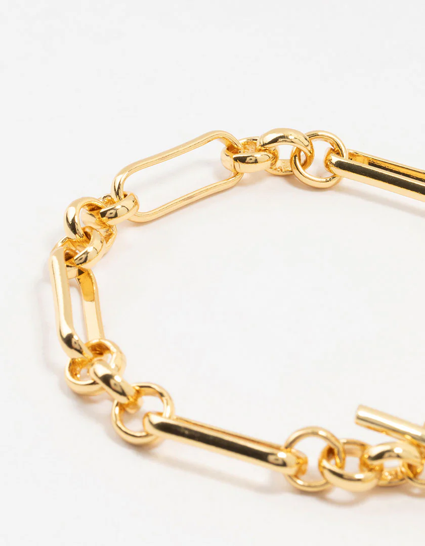 Gold Plated Brass Rectangular Link With Coin Bracelet - Image 3