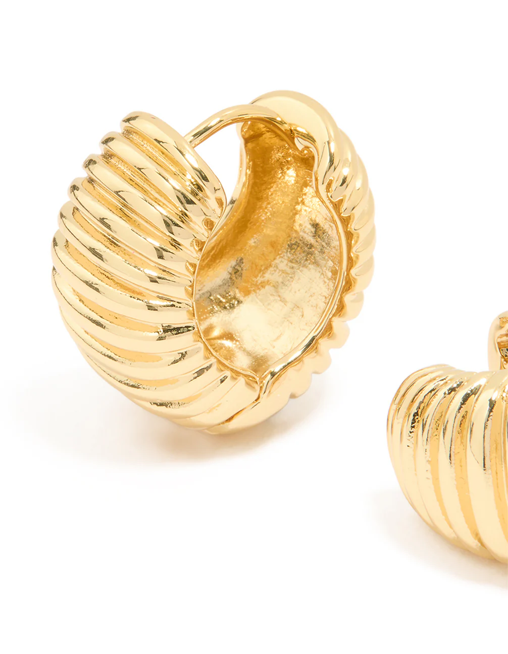 Gold Plated Brass Ribbed Graduated Huggie Earrings - Image 2