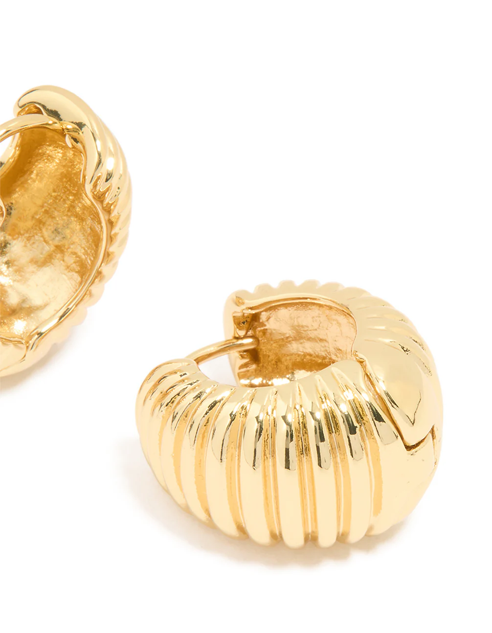 Gold Plated Brass Ribbed Graduated Huggie Earrings - Image 3