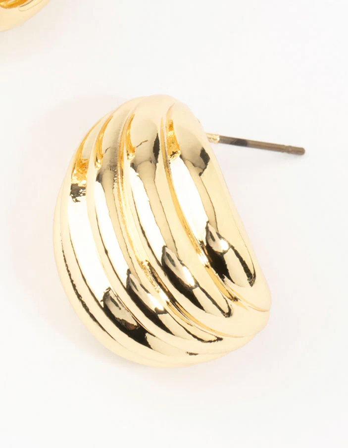 Gold Plated Brass Ribbed Hoop Earrings - Image 3
