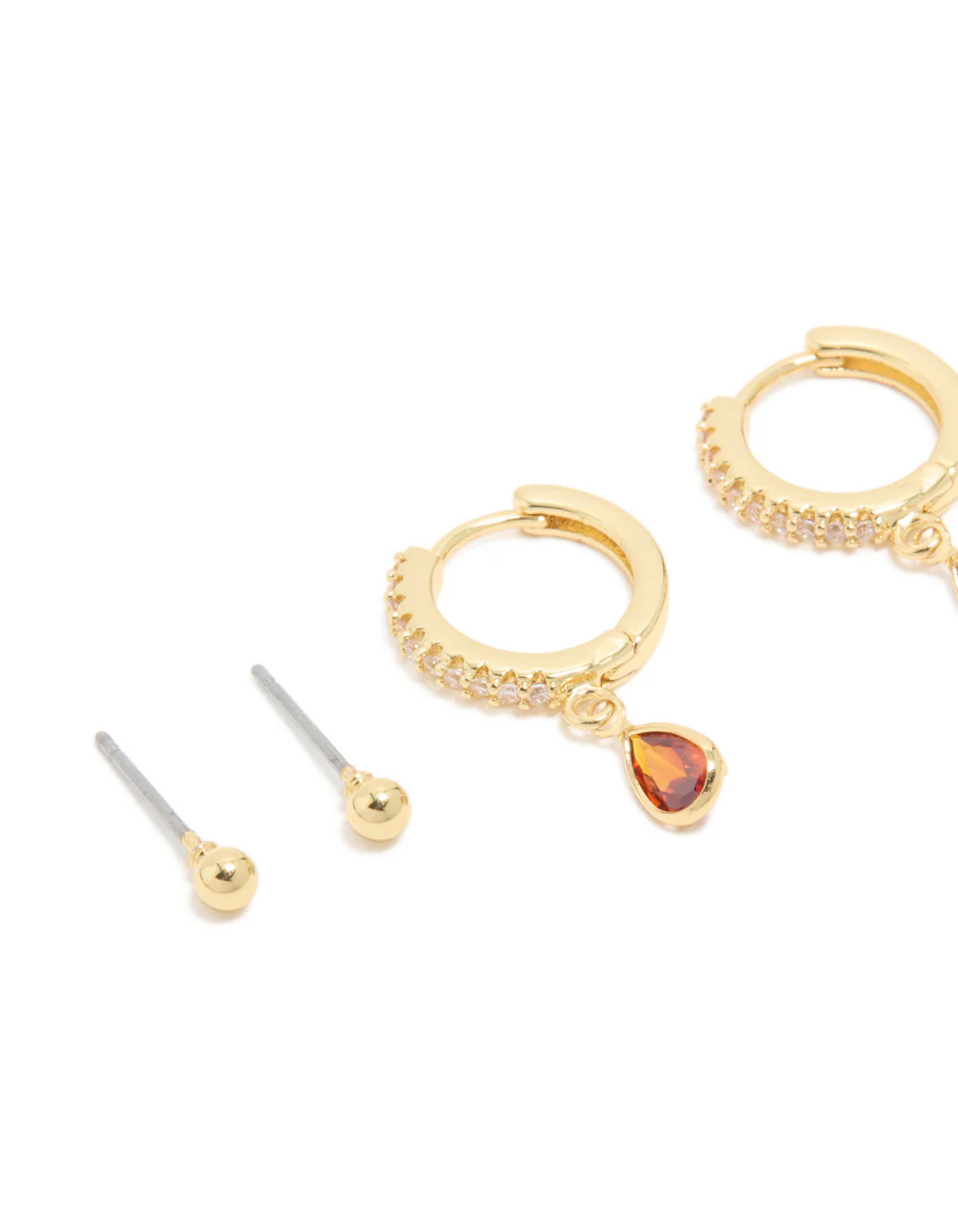 Gold Plated Brass Ruby Cubic Zirconia July Birthstone Earrings 4-Pack - Image 2